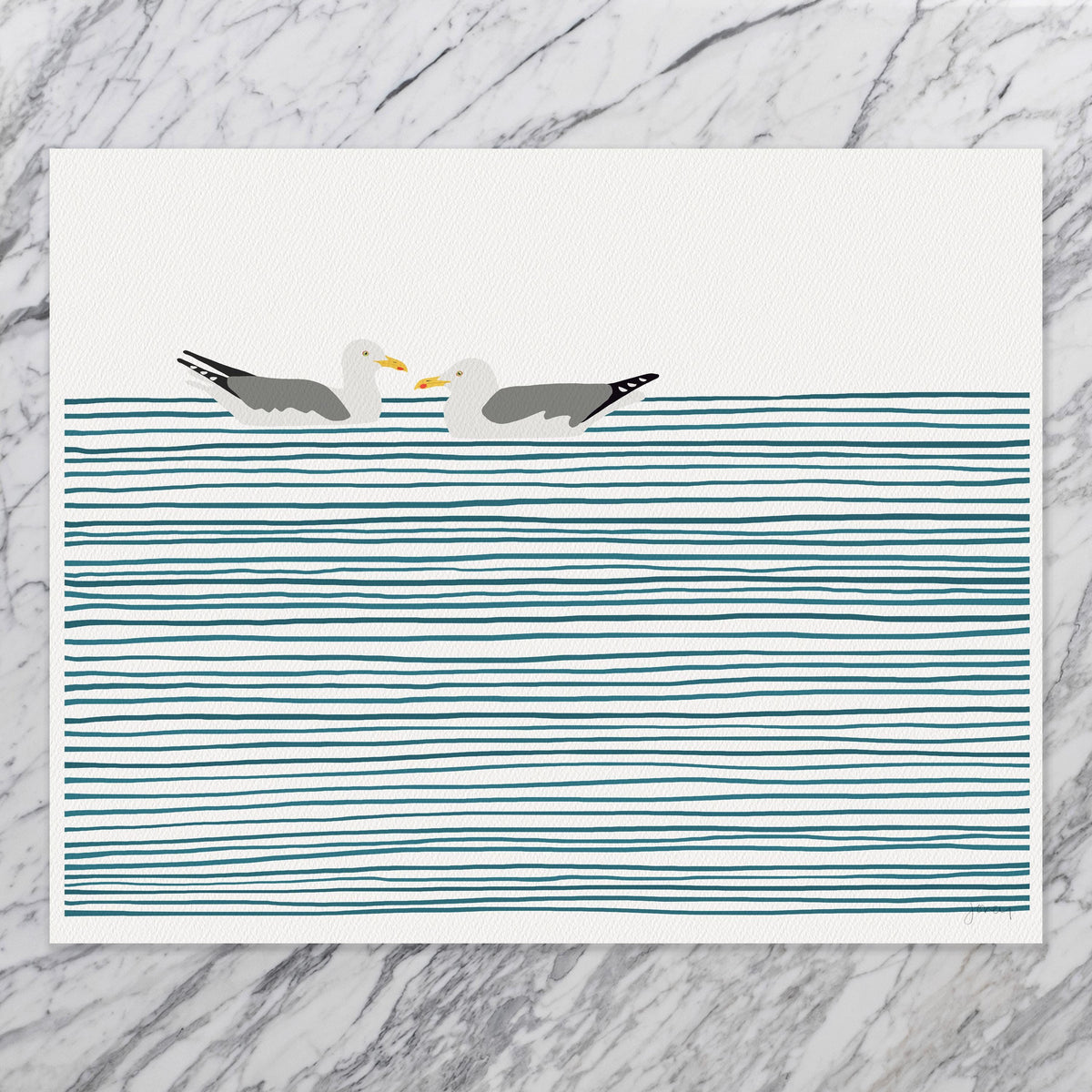 Seagulls Floating Signed Art Print - 250327
