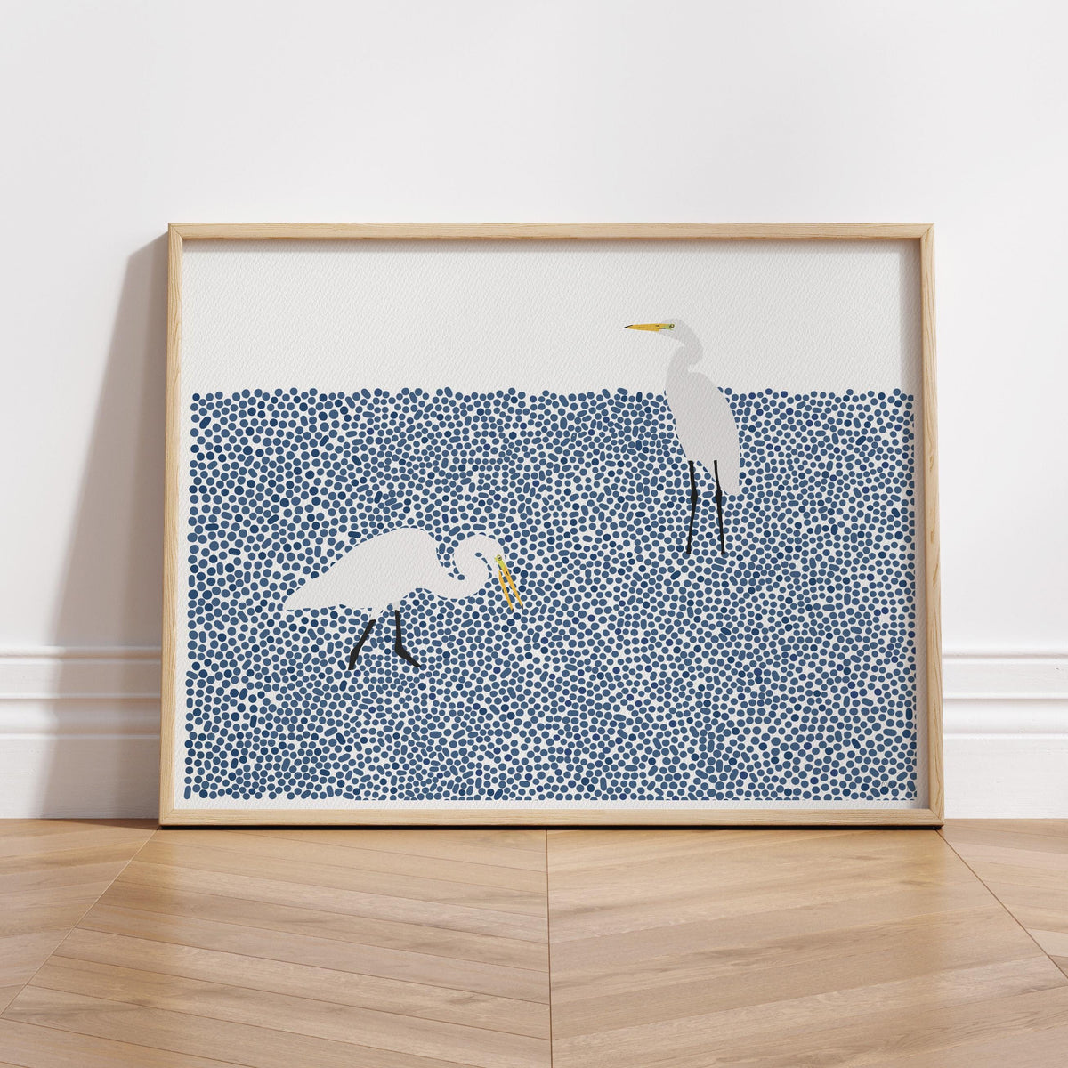 Wading Egrets Landscape Signed Art Print - 231112