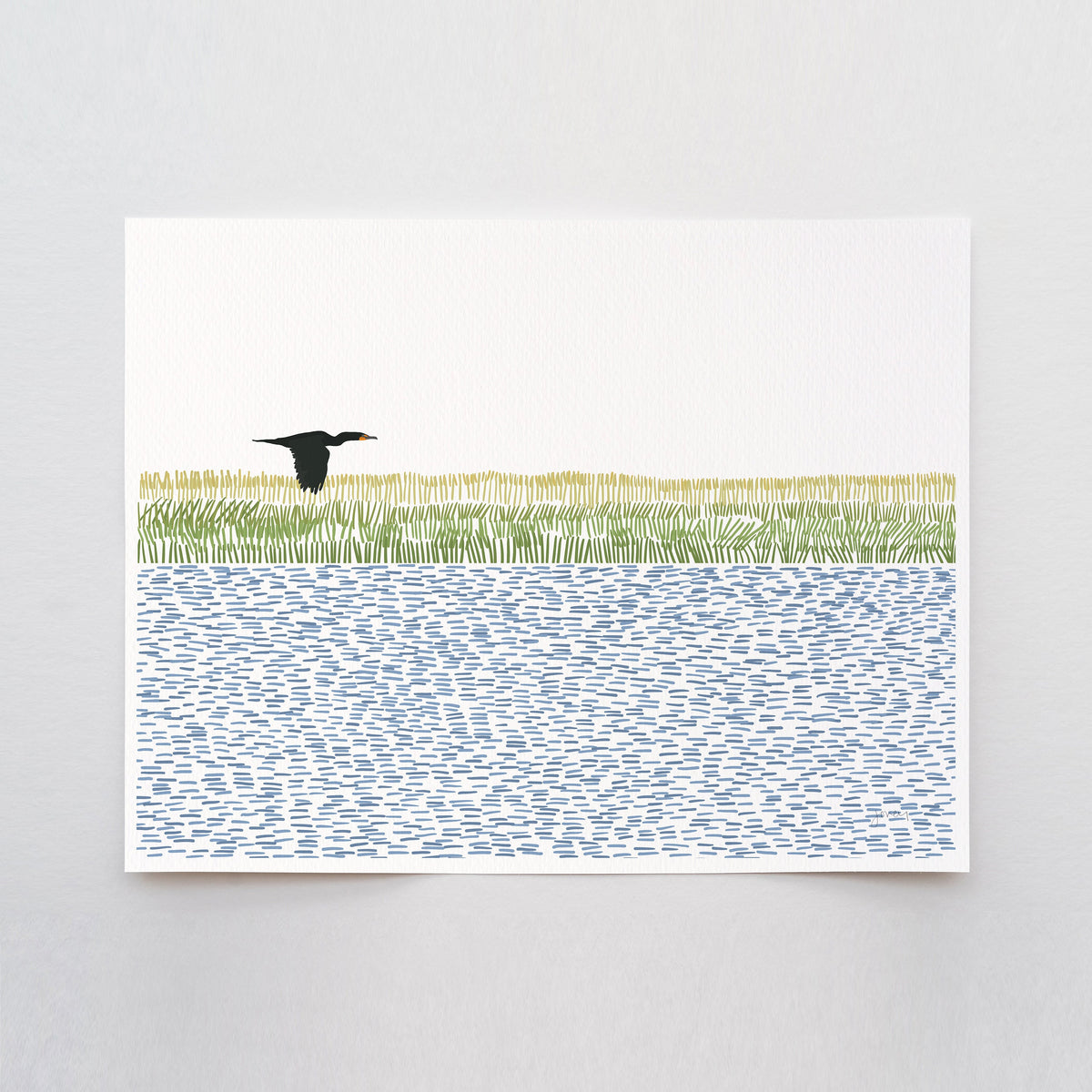 Cormorant over Wetlands Signed Art Print - 210801