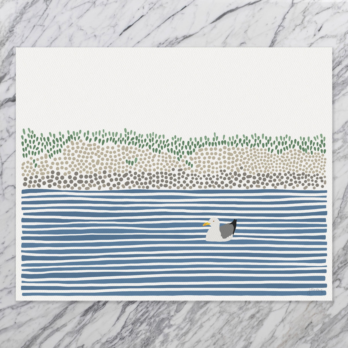 Seagull Waiting in Wetlands Signed Art Print - 240825