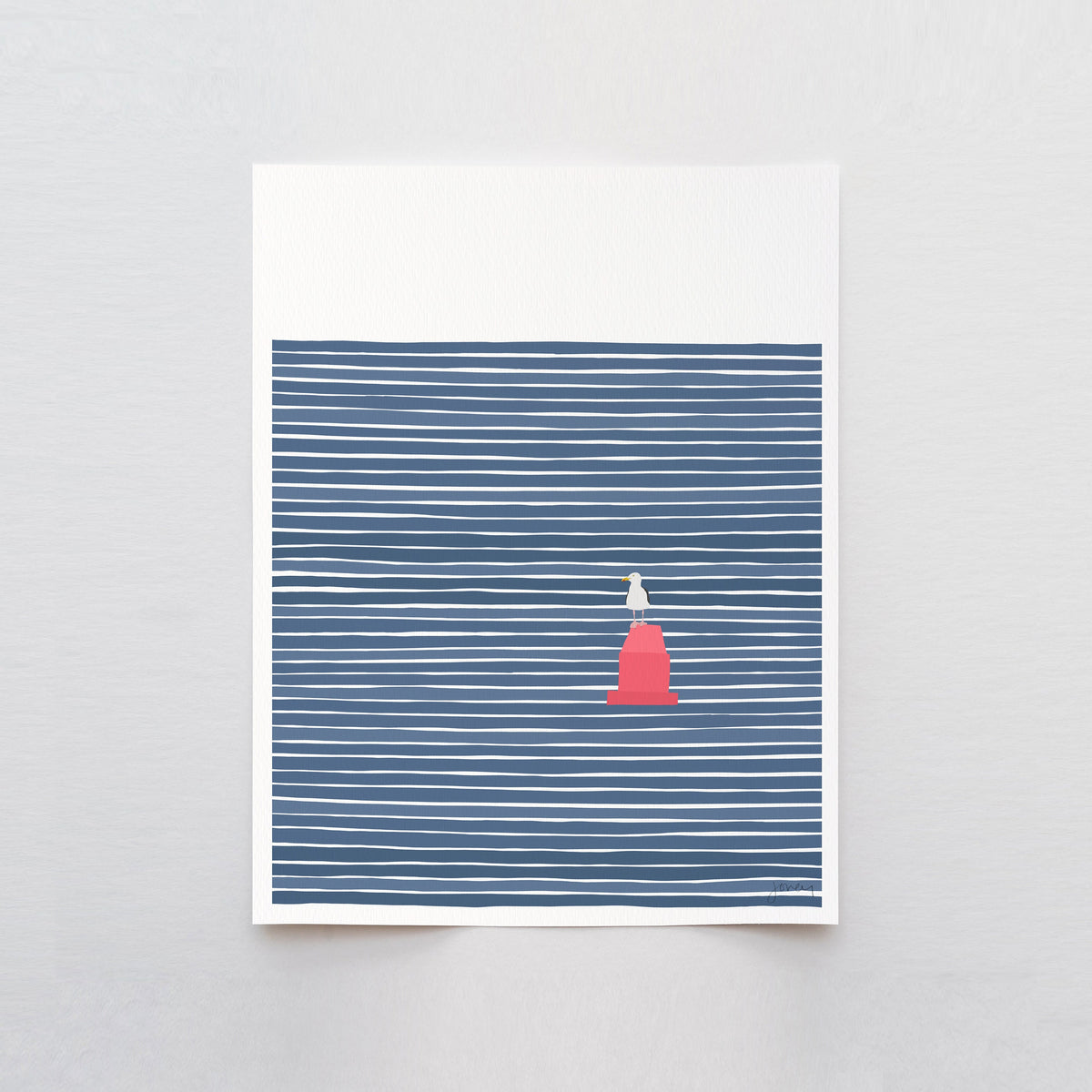 Seagull on a Red Buoy Signed Art Print - 230611