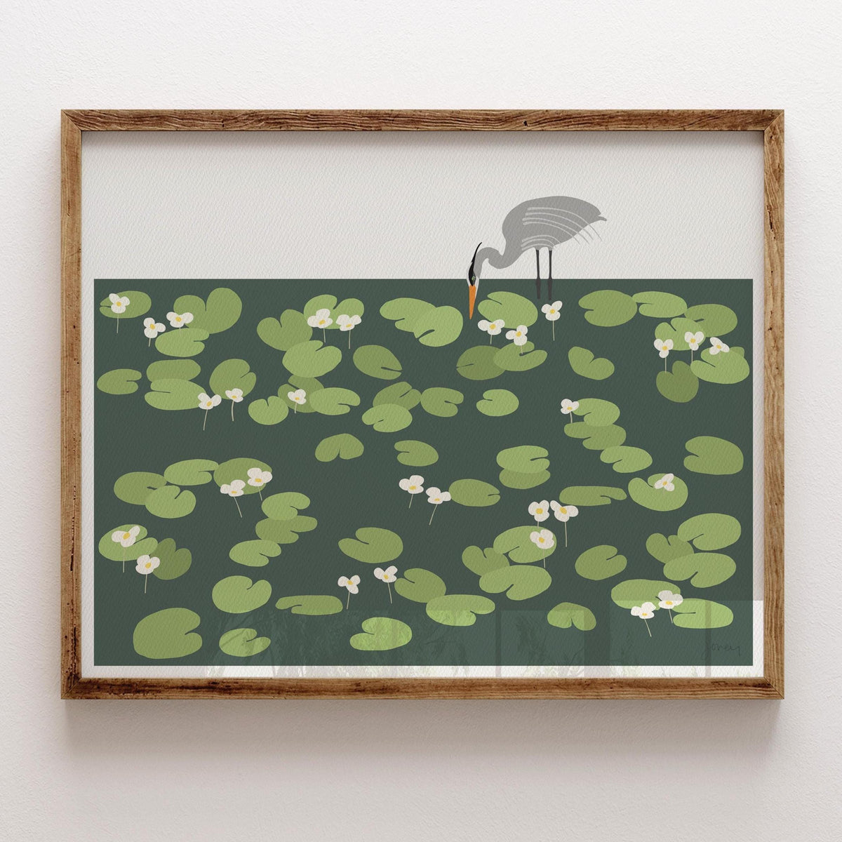 Heron in Lily Pads Signed Art Print - 250413