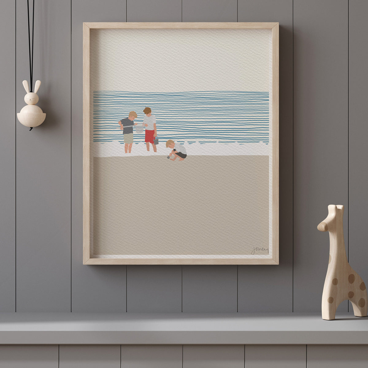 Three Brothers on the Beach Signed Art Print - 140619