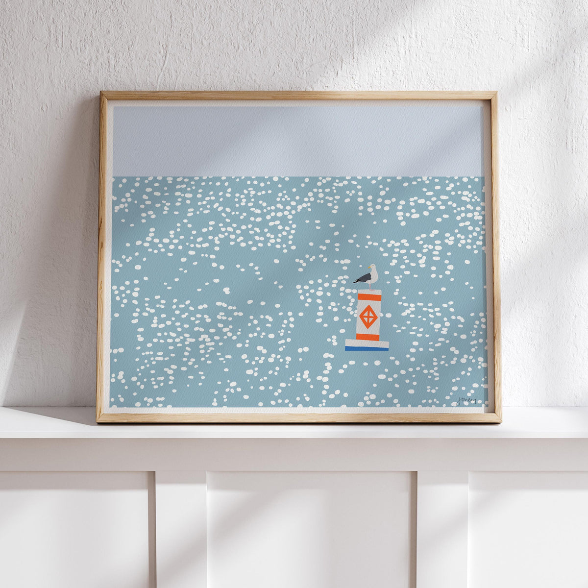 Seagull on Sparkling Water Landscape Signed Art Print - 230625