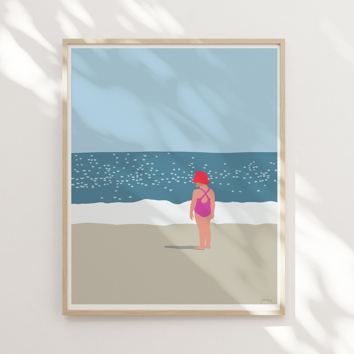 Little Girl in Sunhat on Beach Signed Art Print - 130718