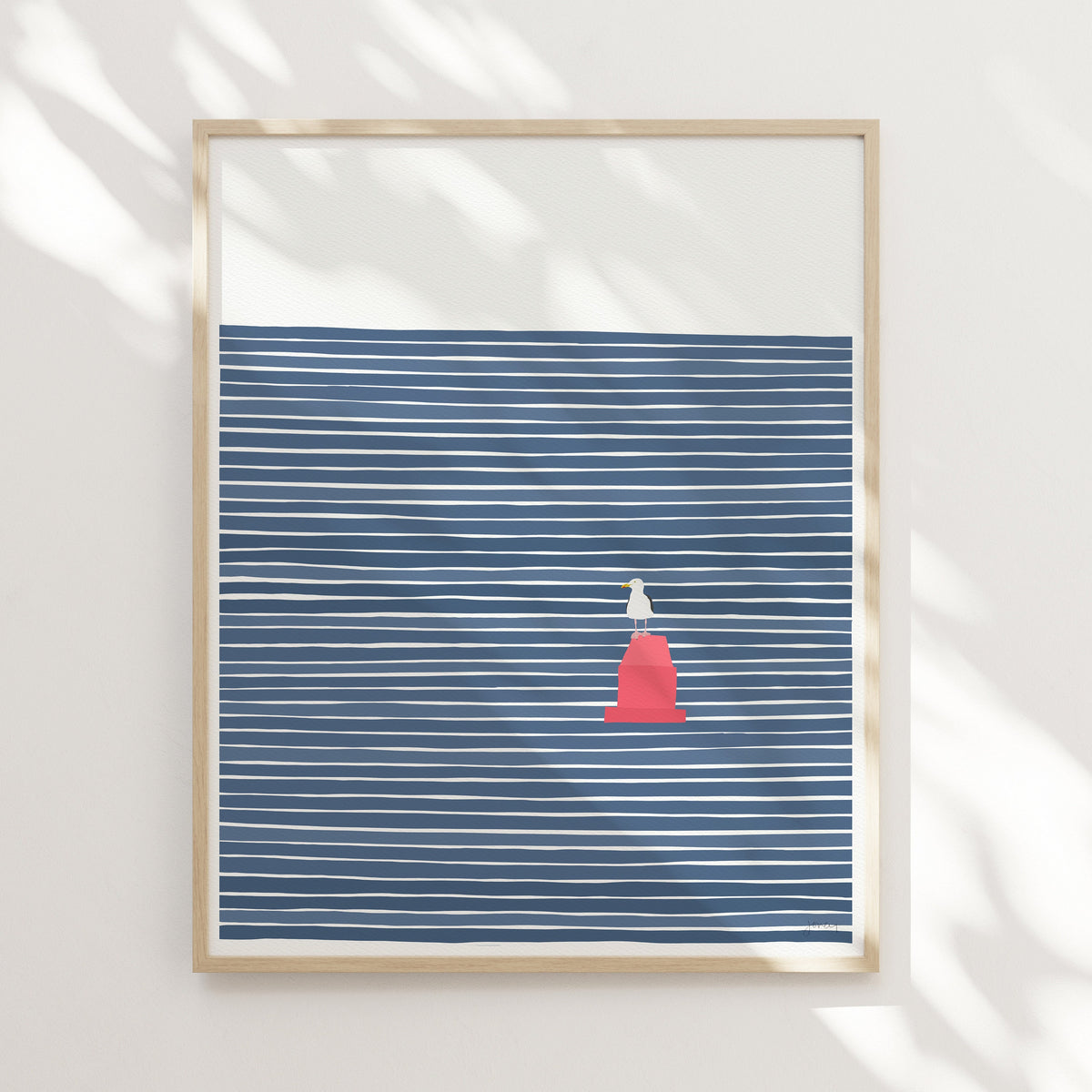 Seagull on a Red Buoy Signed Art Print - 230611