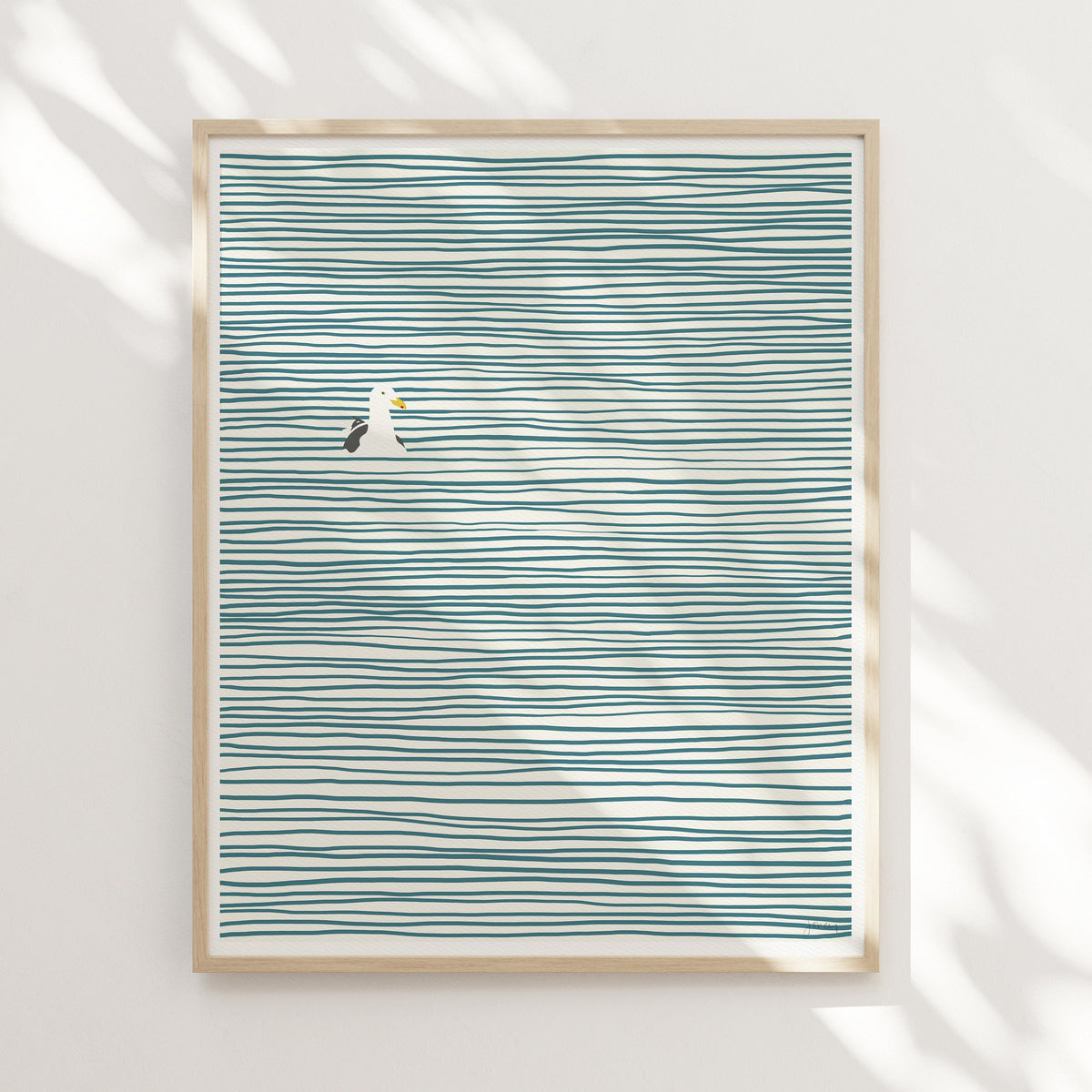 Seagull on Striped Water Signed Art Print - 130324