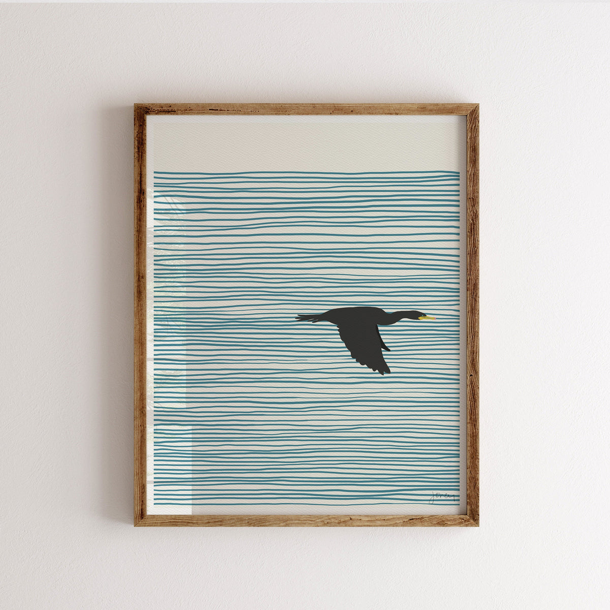 Cormorant in Flight Abstract Signed Art Print - 130410
