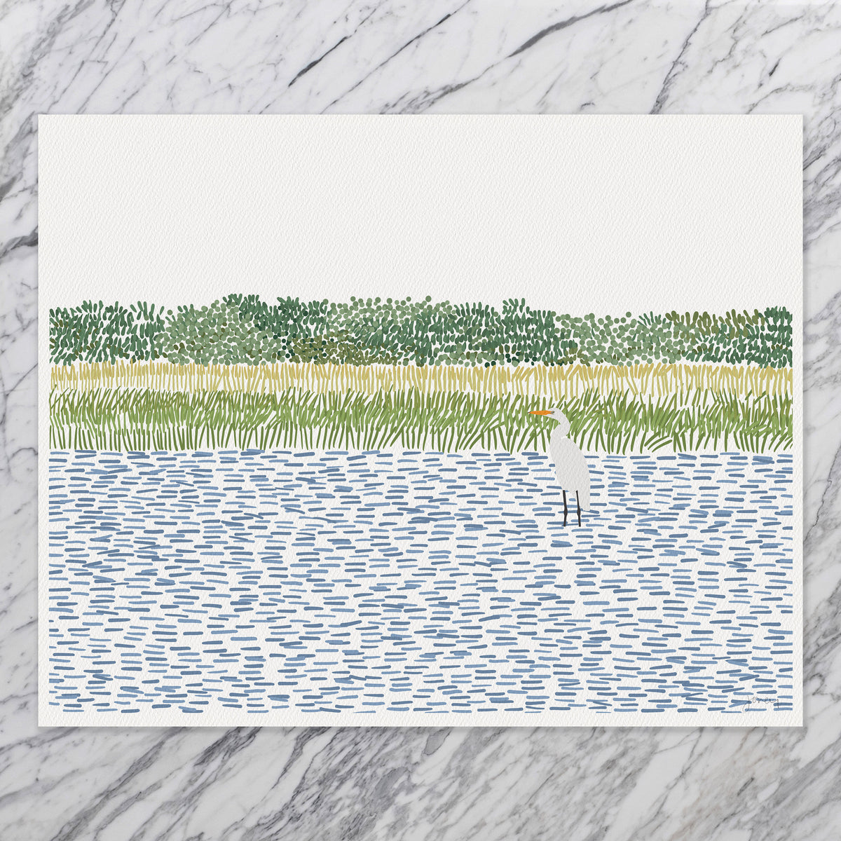 Egret in Wetlands Signed Art Print - 210806