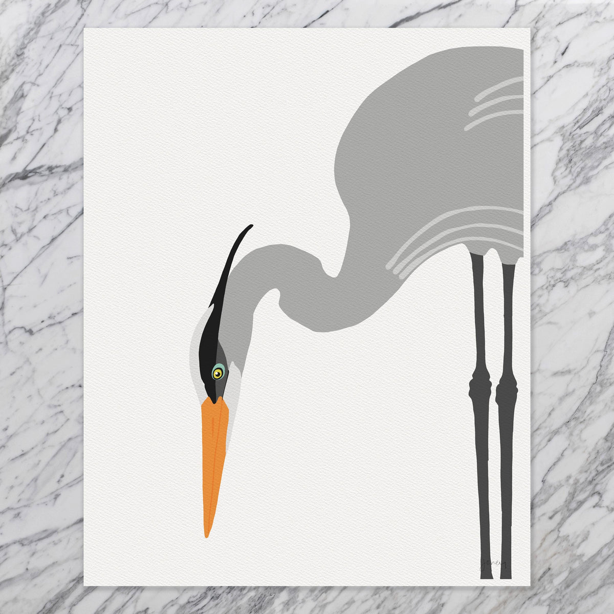 Great Blue Heron Fishing Signed Art Print - 250411