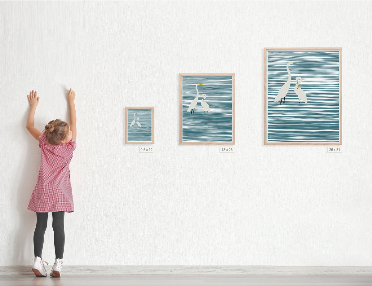 Striped Water with Egrets Signed Art Print - 141106