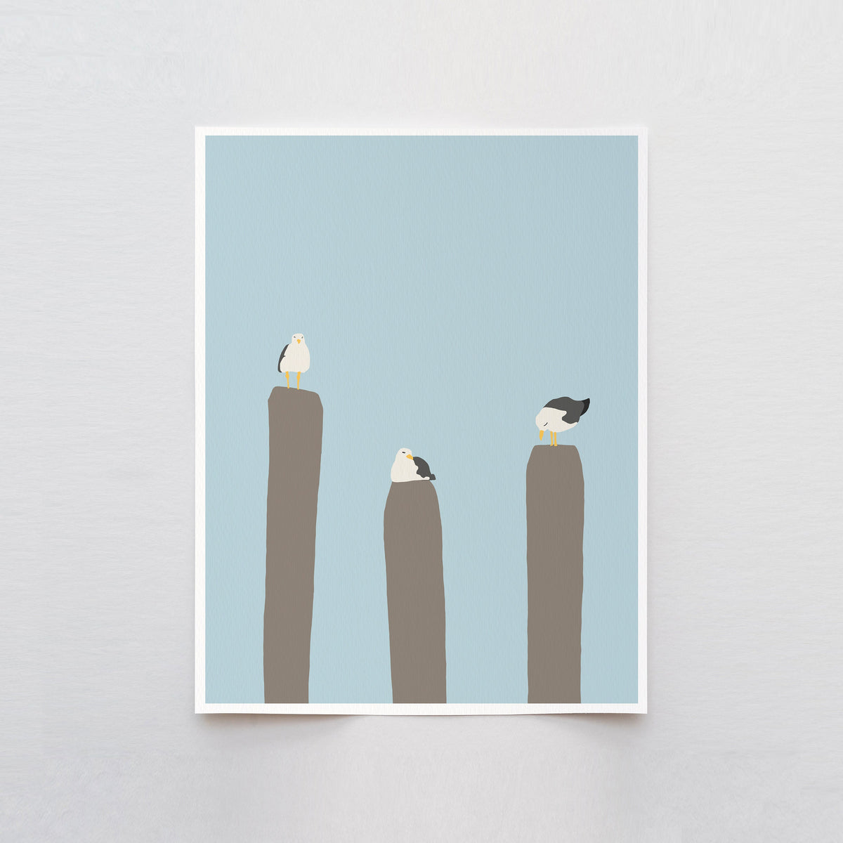 Seagulls Perched on Piers Signed Art Print - 130731
