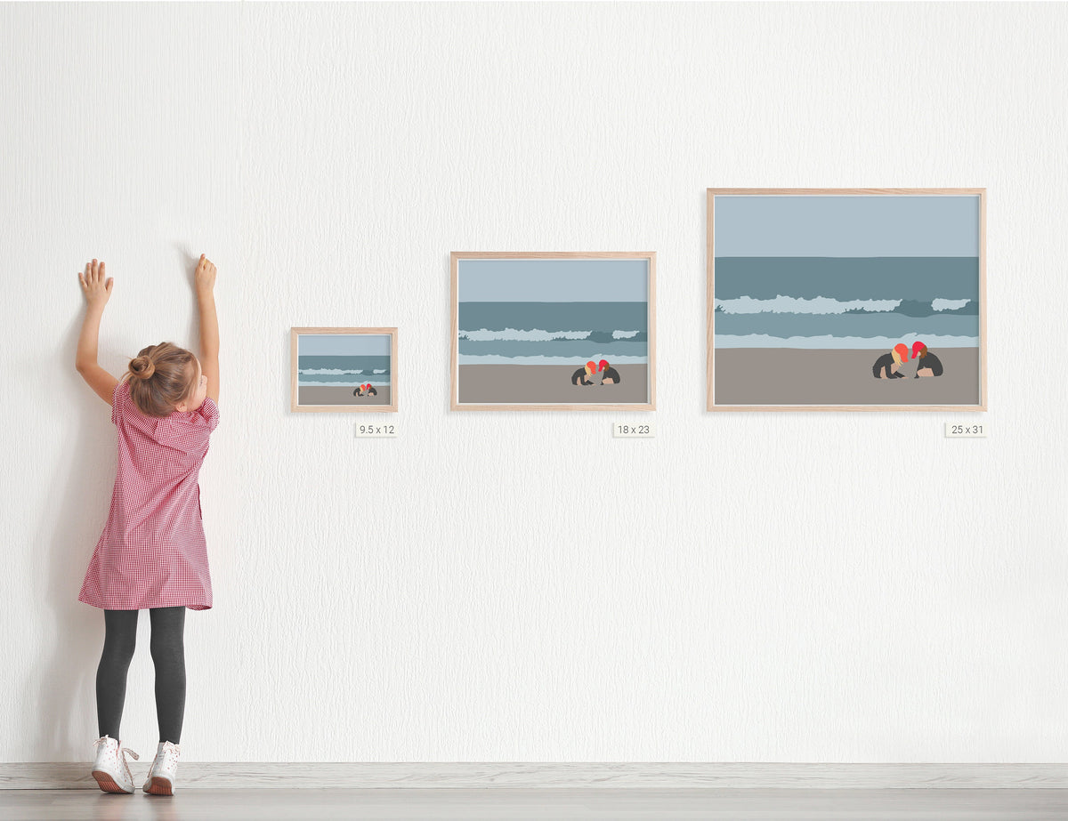 Sisters Play in the Sand Signed Art Print - 160502