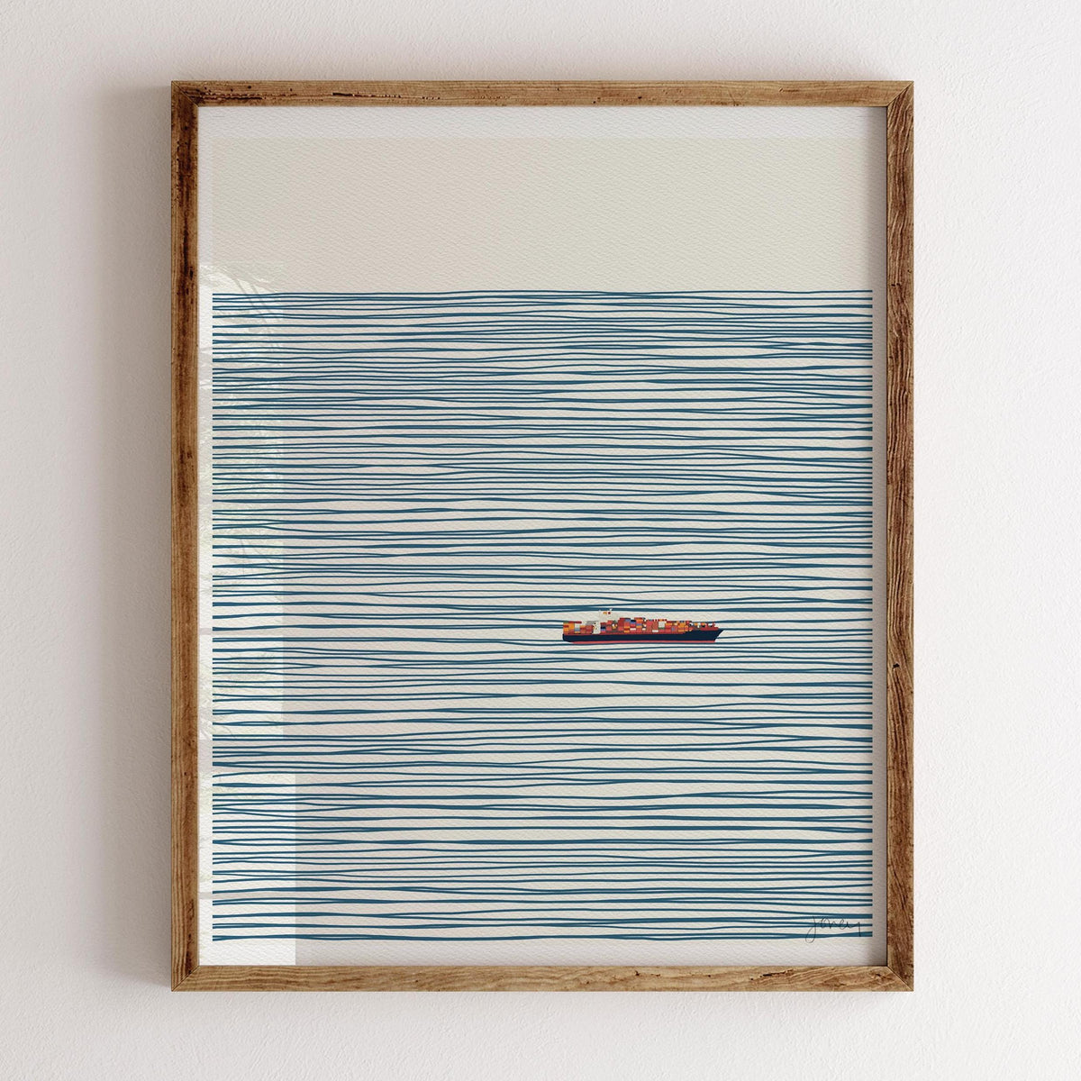 Container Ship on Ocean Signed Art Print - 140127
