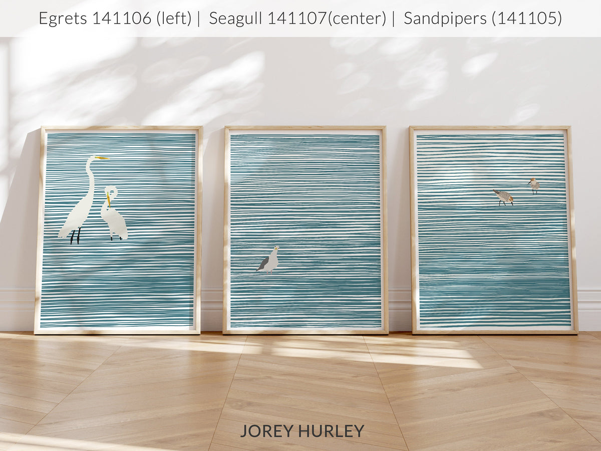 Striped Water with Seagull Signed Art Print - 141107
