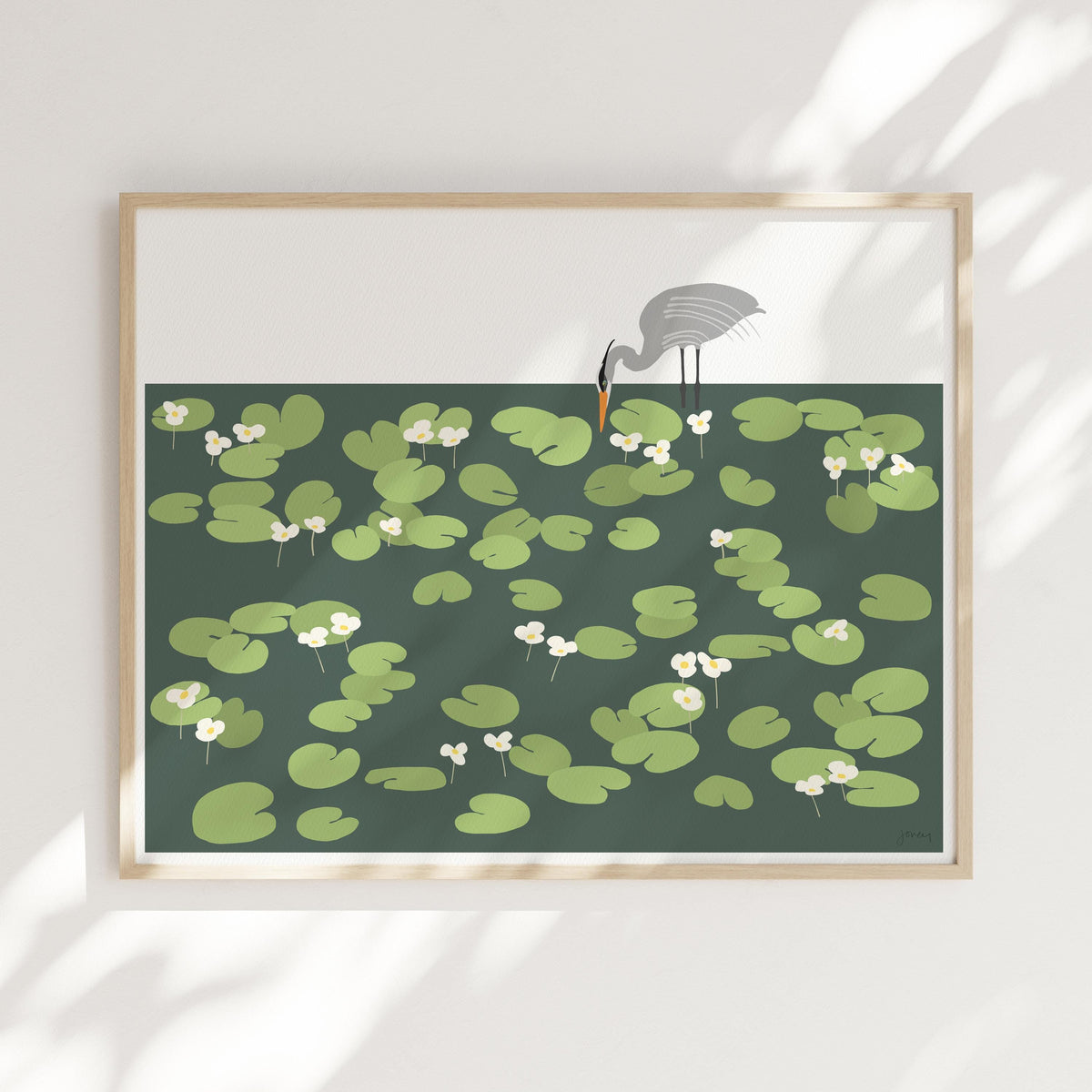 Heron in Lily Pads Signed Art Print - 250413