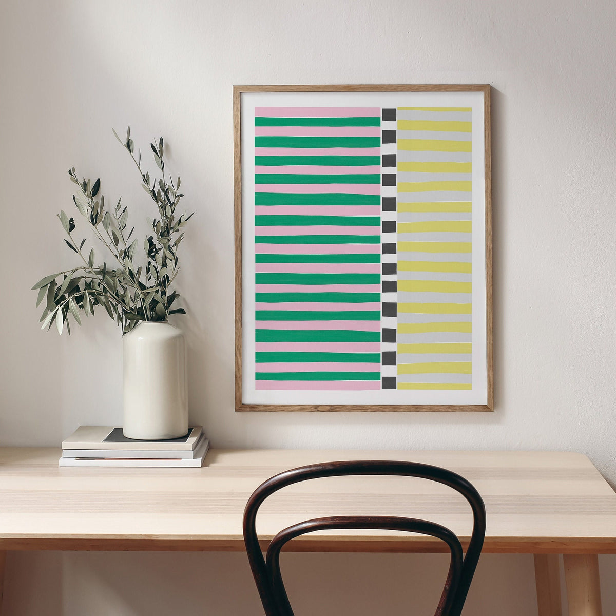 Pink and Green Abstract Signed Art Print - 200810