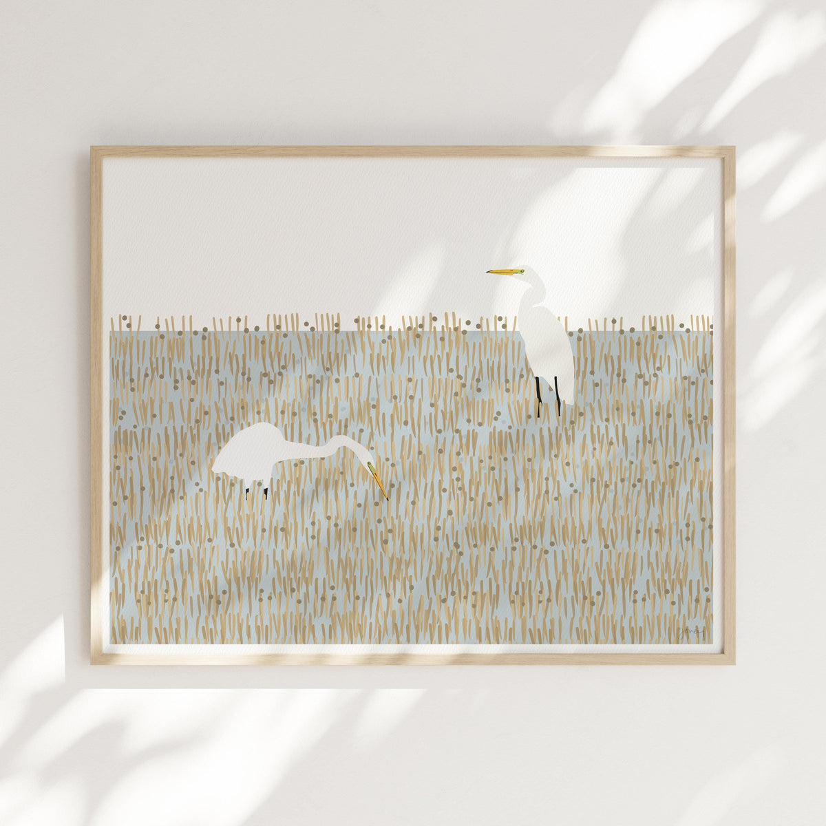Egrets in Winter Marsh Signed Art Print - 250329