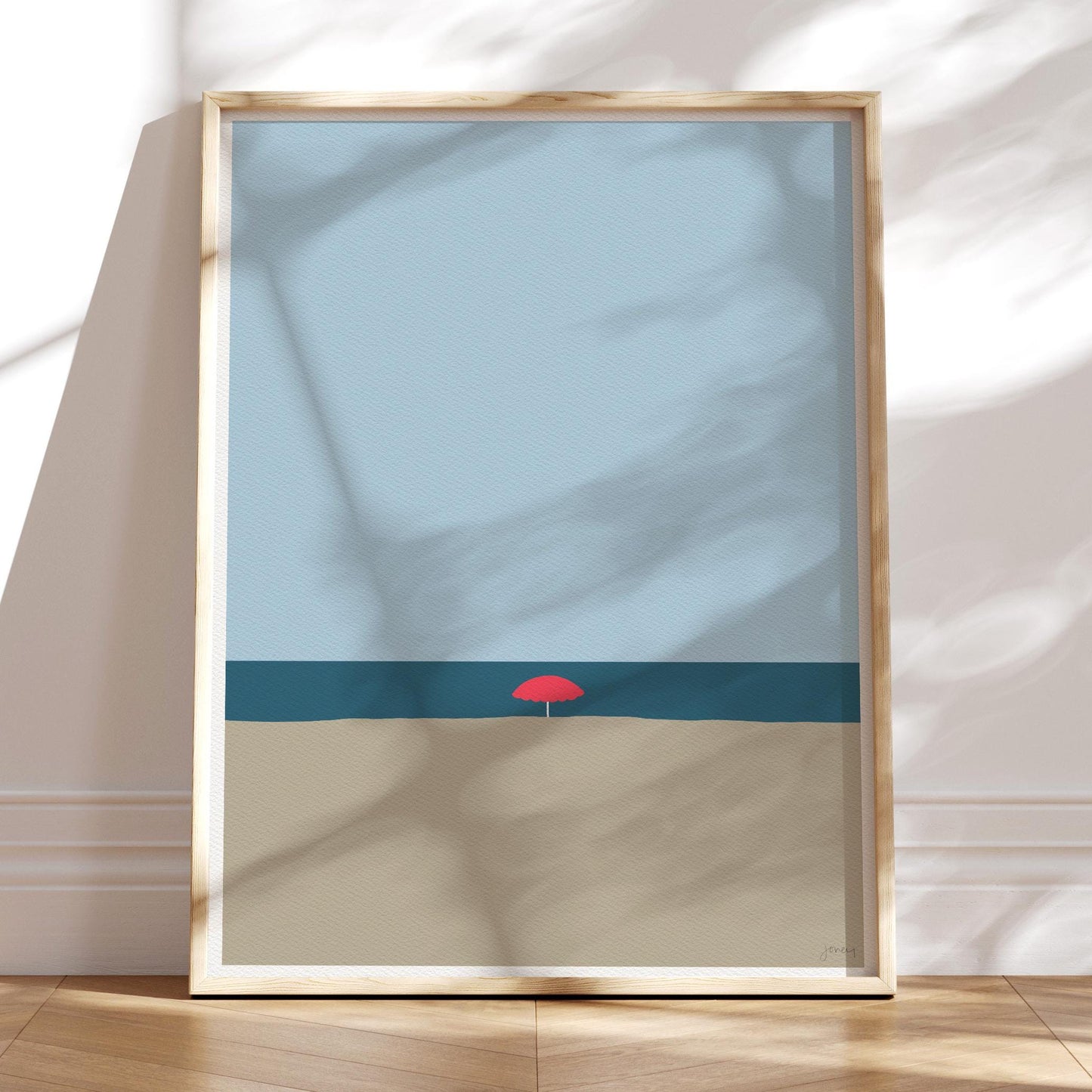 Beach with Red Umbrella Art Print - Unframed or Framed - 120529