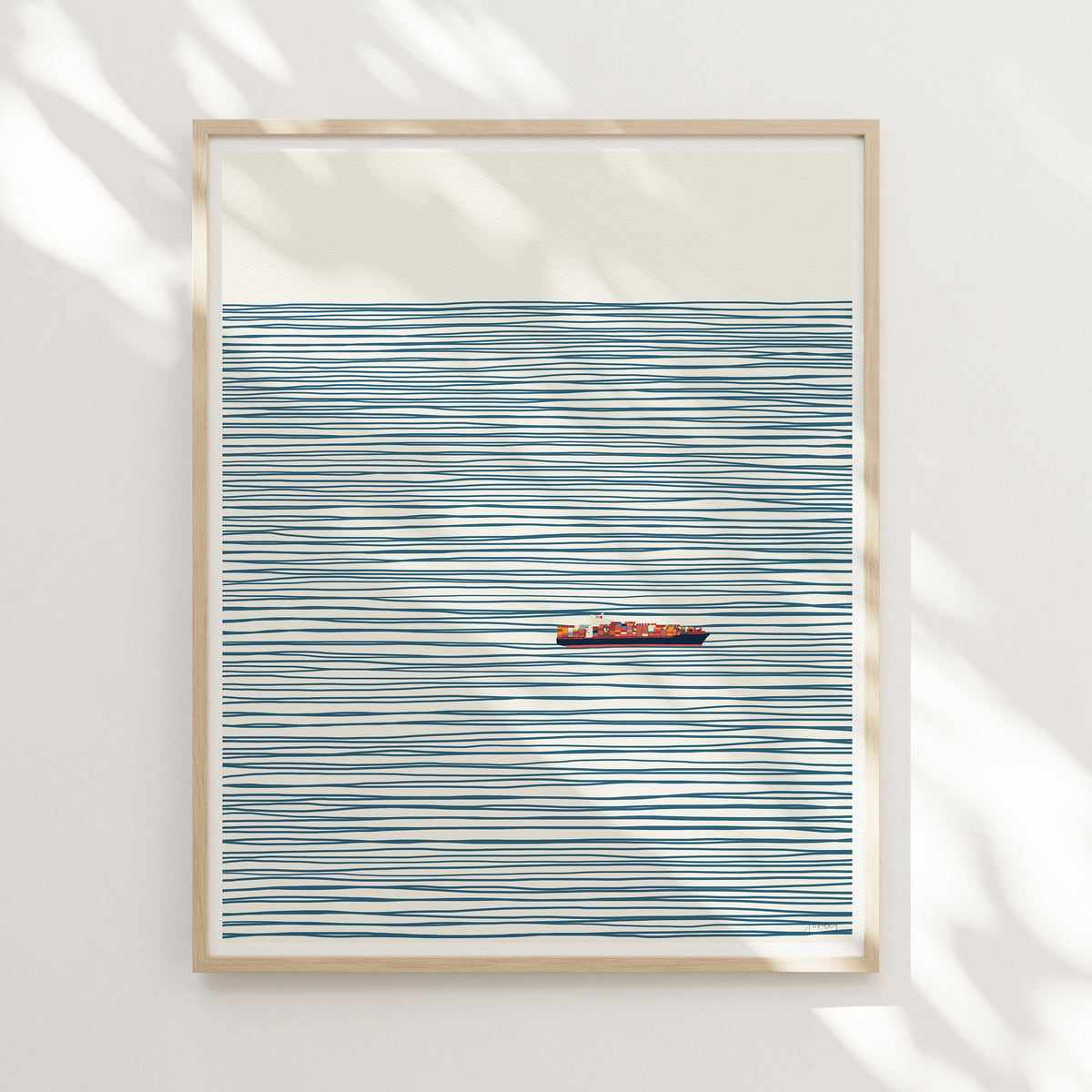 Container Ship on Ocean Signed Art Print - 140127