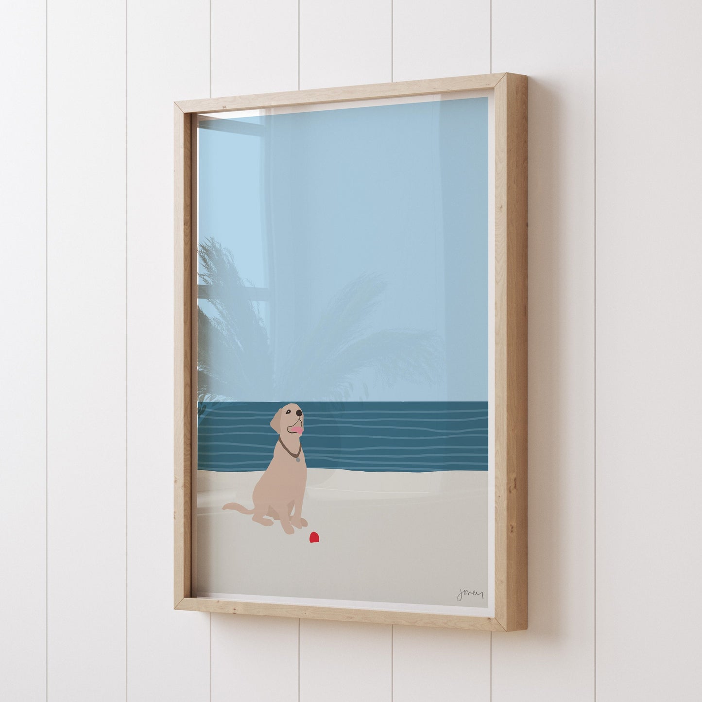 Labrador with Ball at Beach Art Print - Unframed or Framed - 160522