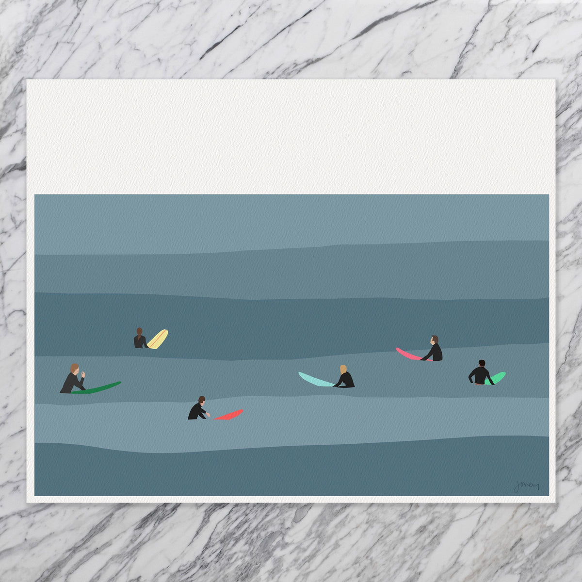 Surfing Lineup Signed Art Print - 250208