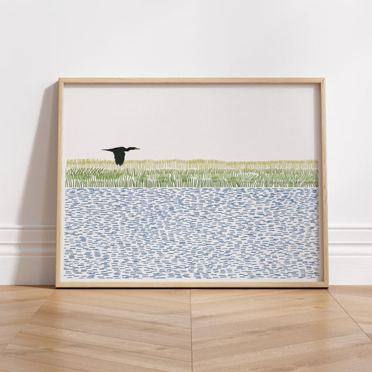 Cormorant over Wetlands Art Print - Unframed or Framed - 210801