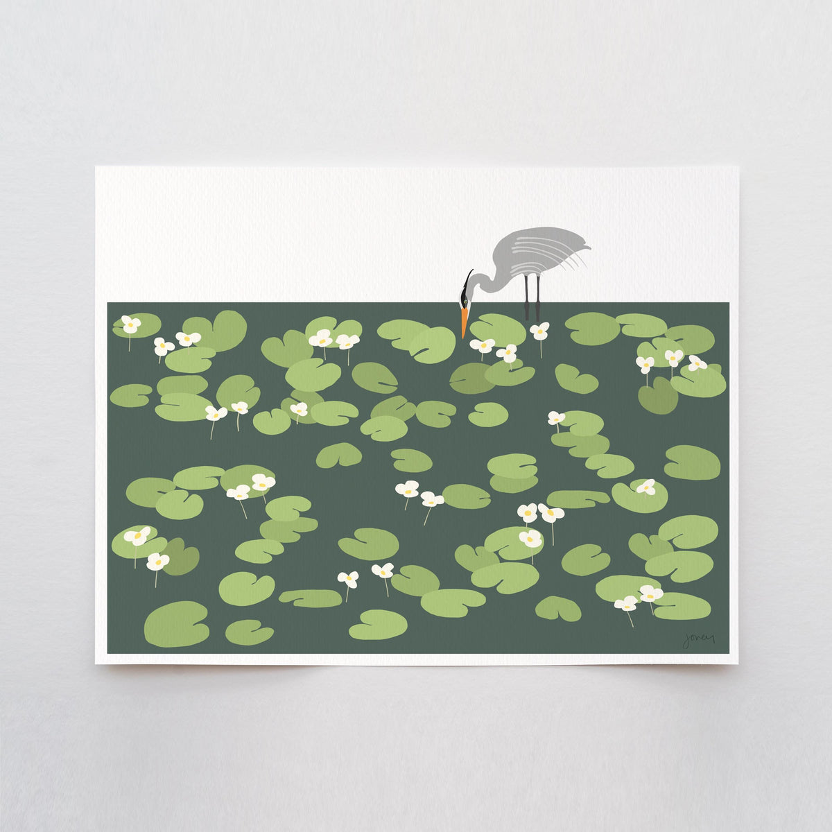 Heron in Lily Pads Signed Art Print - 250413