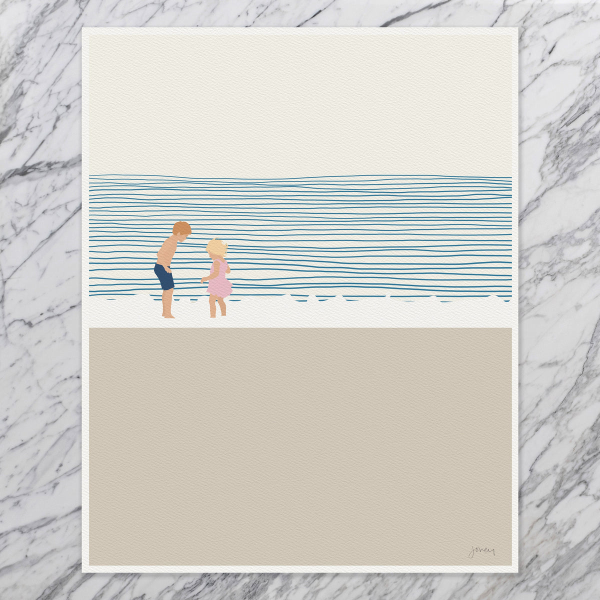 Brother and Sister on the Beach Signed Art Print - 140619