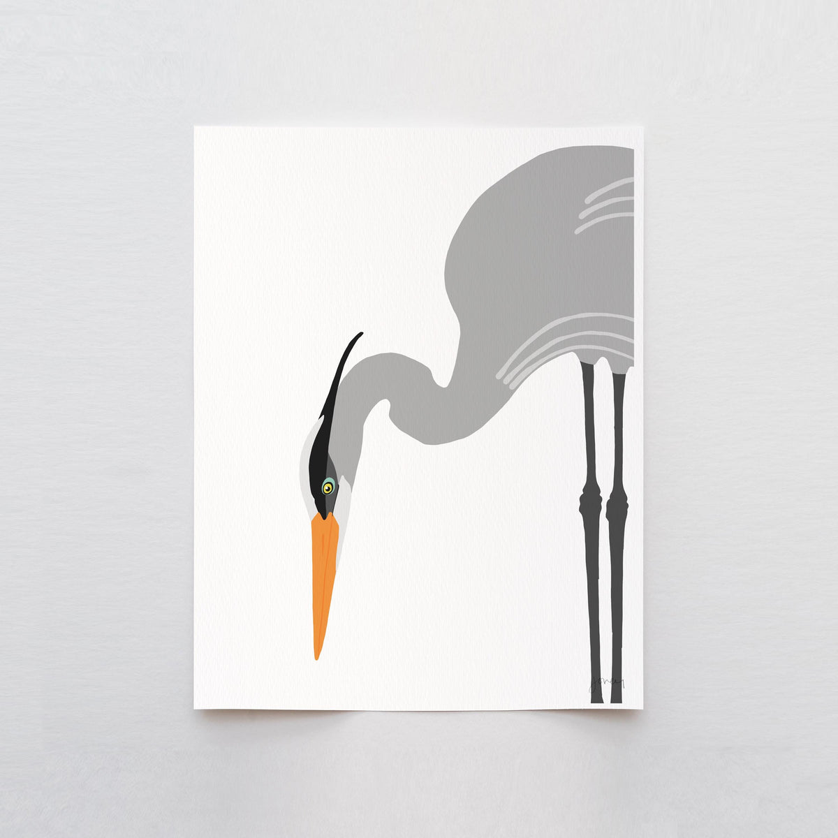 Great Blue Heron Fishing Signed Art Print - 250411