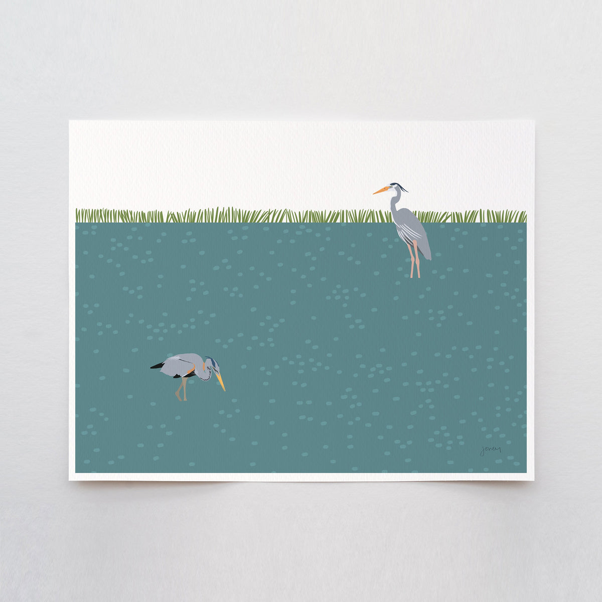 Pair of Great Blue Herons Signed Art Print - 211010