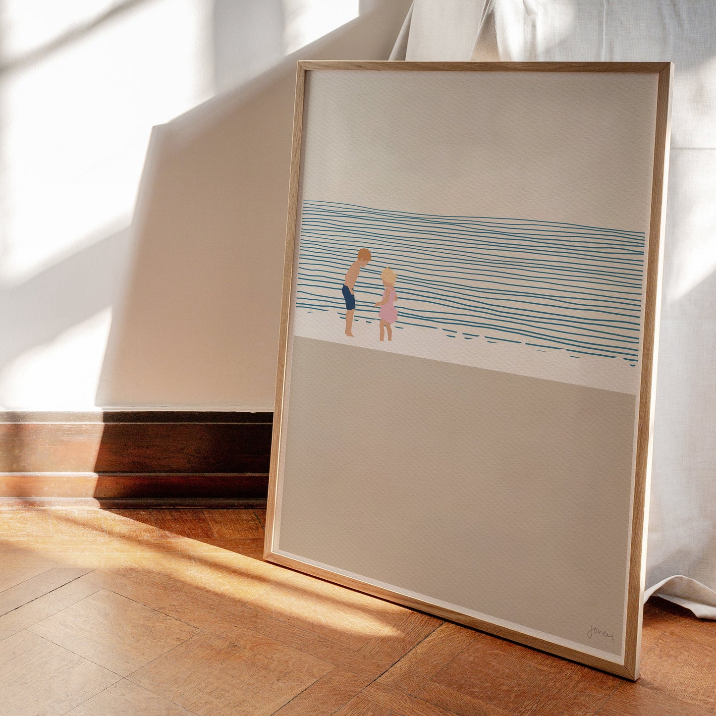 Brother and Sister on the Beach Art Print - Unframed or Framed - 140619
