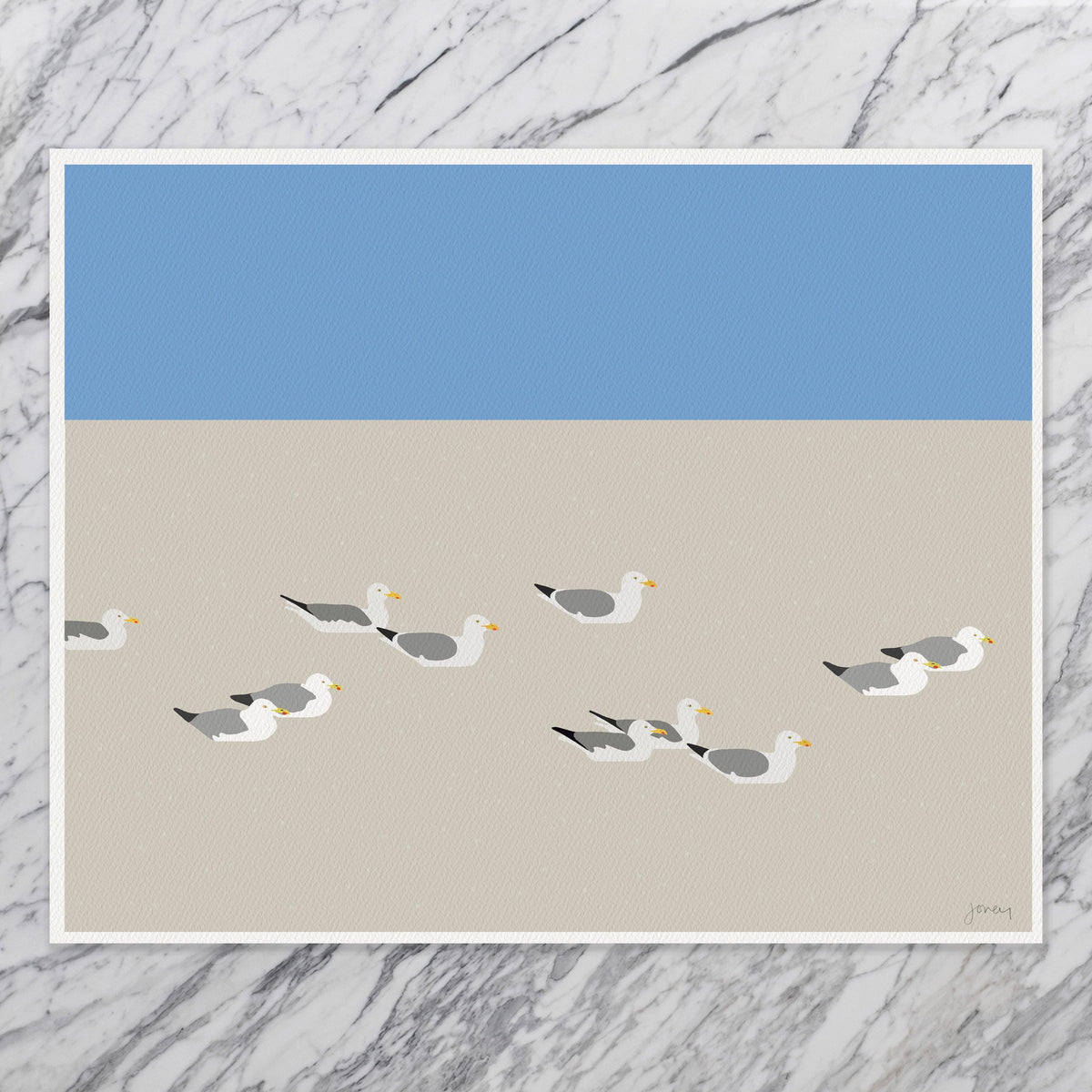 Seagull Signed Art Print – Coastal Wall Art With Solid Maple Frame | Archival Paper