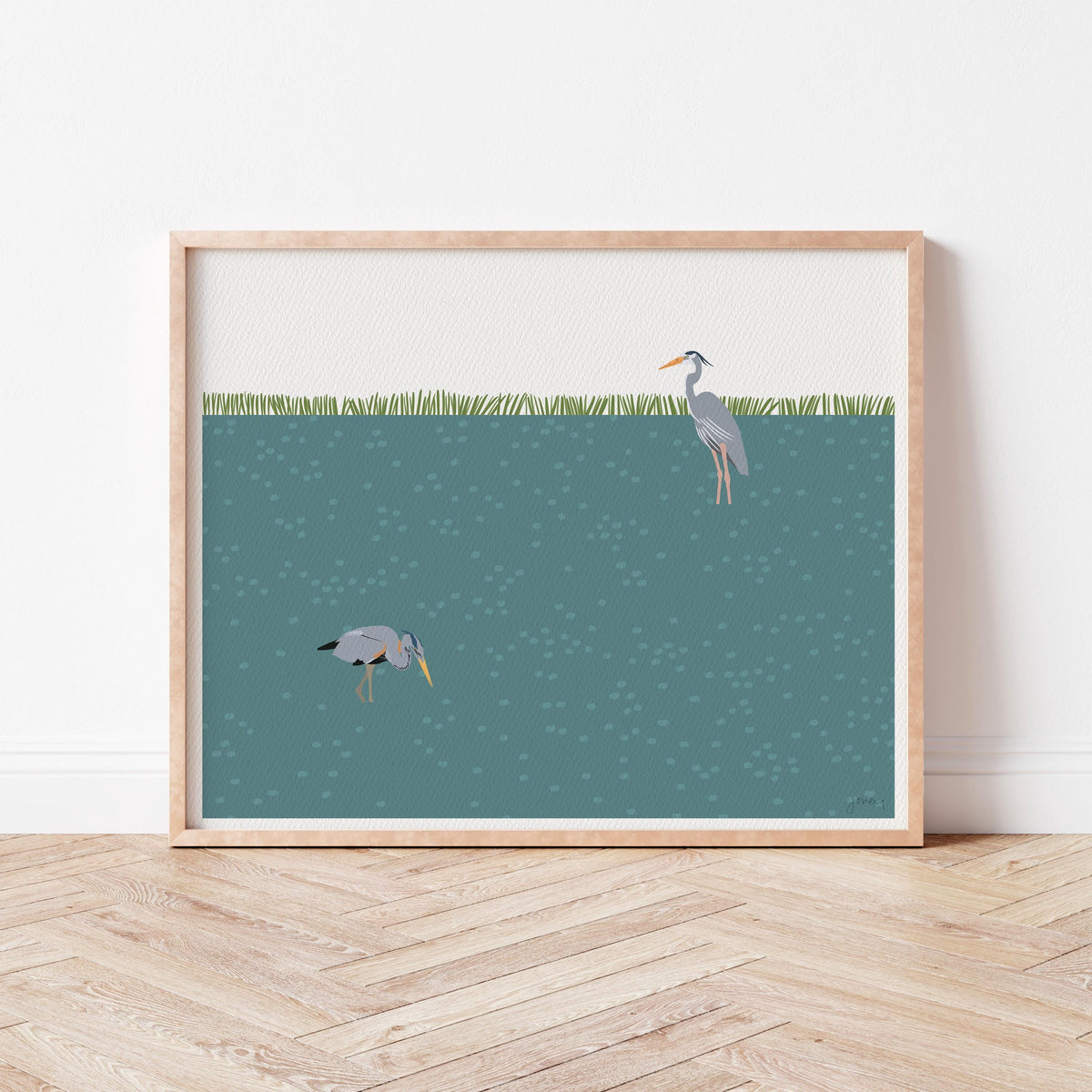 Pair of Great Blue Herons Signed Art Print - 211010