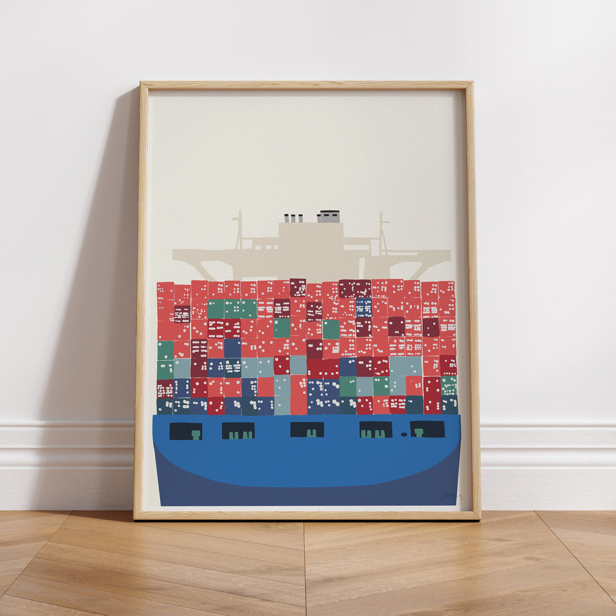 Container Ship Docked Signed Art Print - 140121