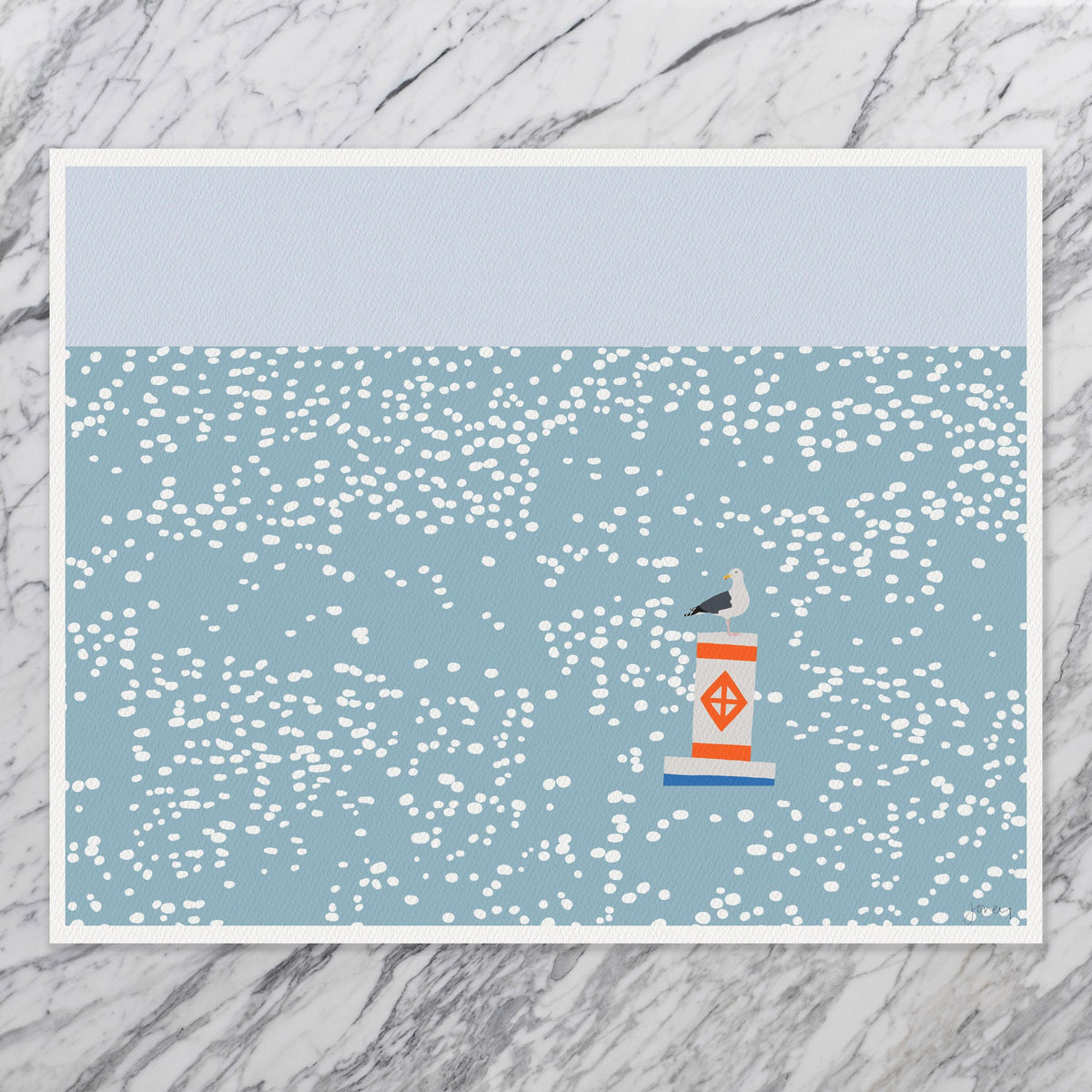 Seagull on Sparkling Water Landscape Signed Art Print - 230625