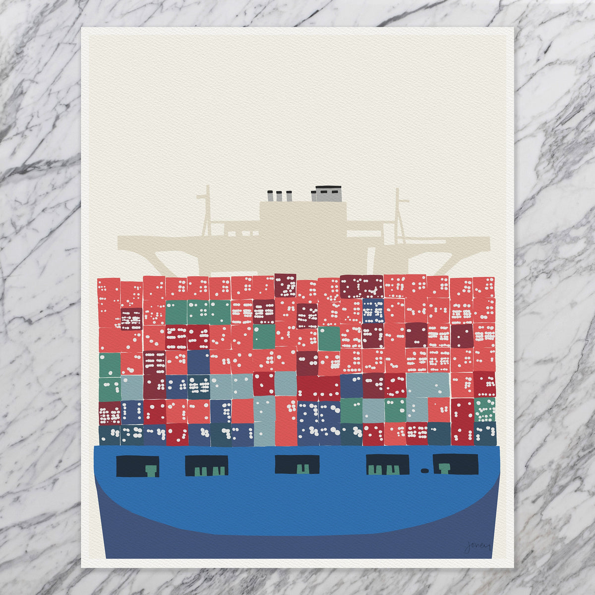 Container Ship Docked Signed Art Print - 140121