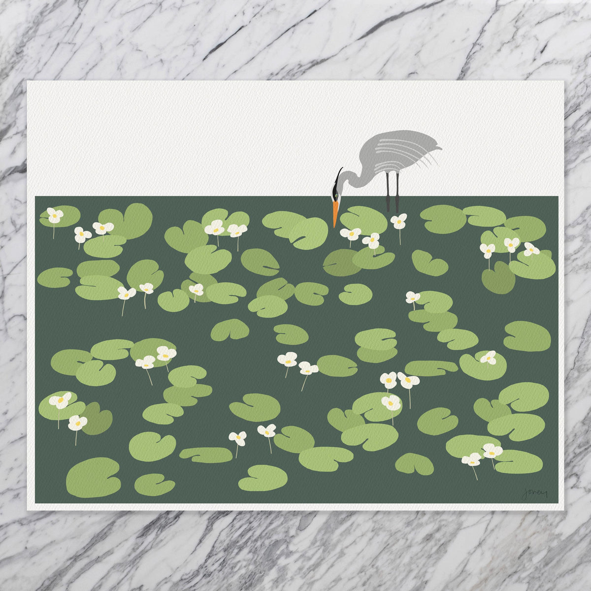 Heron in Lily Pads Signed Art Print - 250413