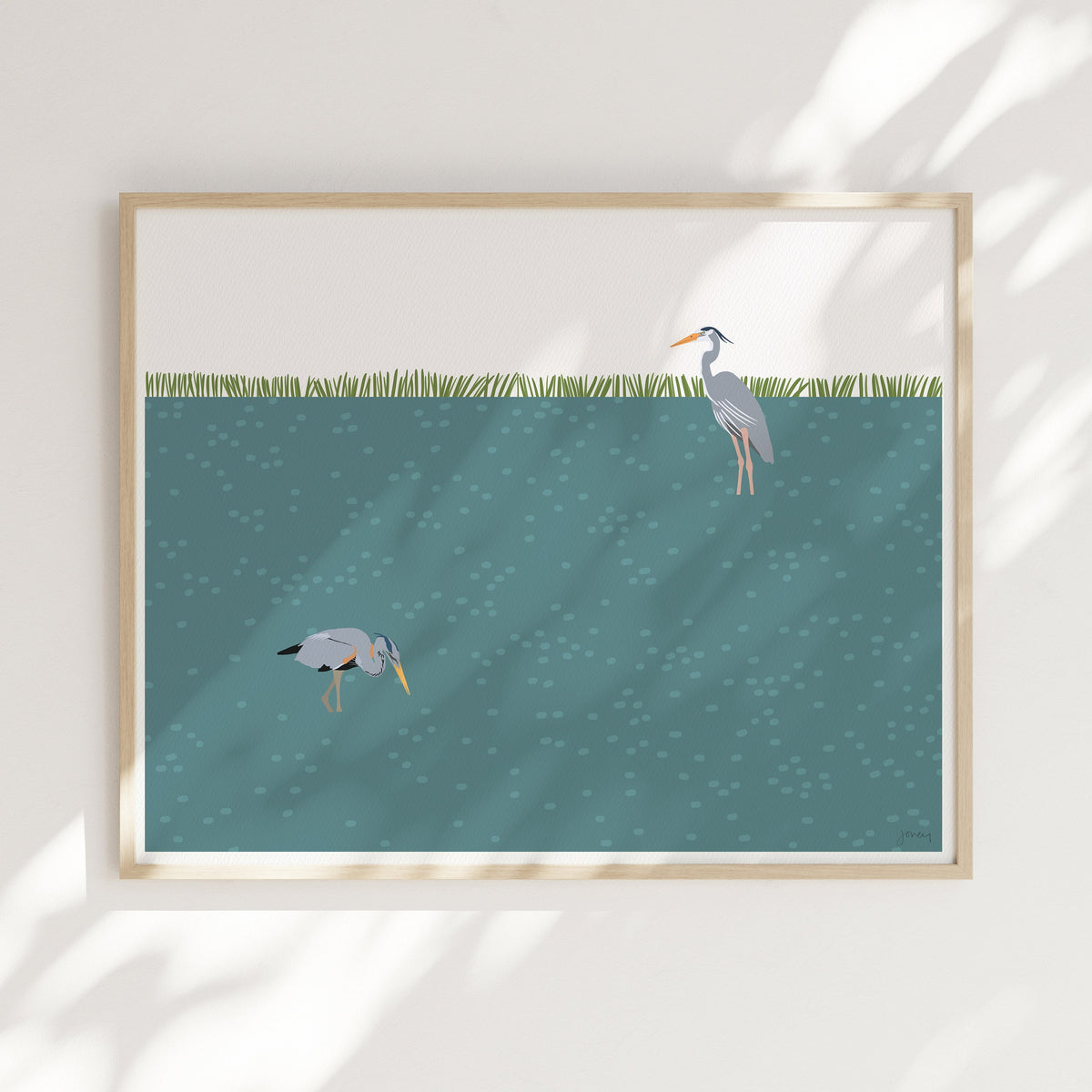 Pair of Great Blue Herons Signed Art Print - 211010