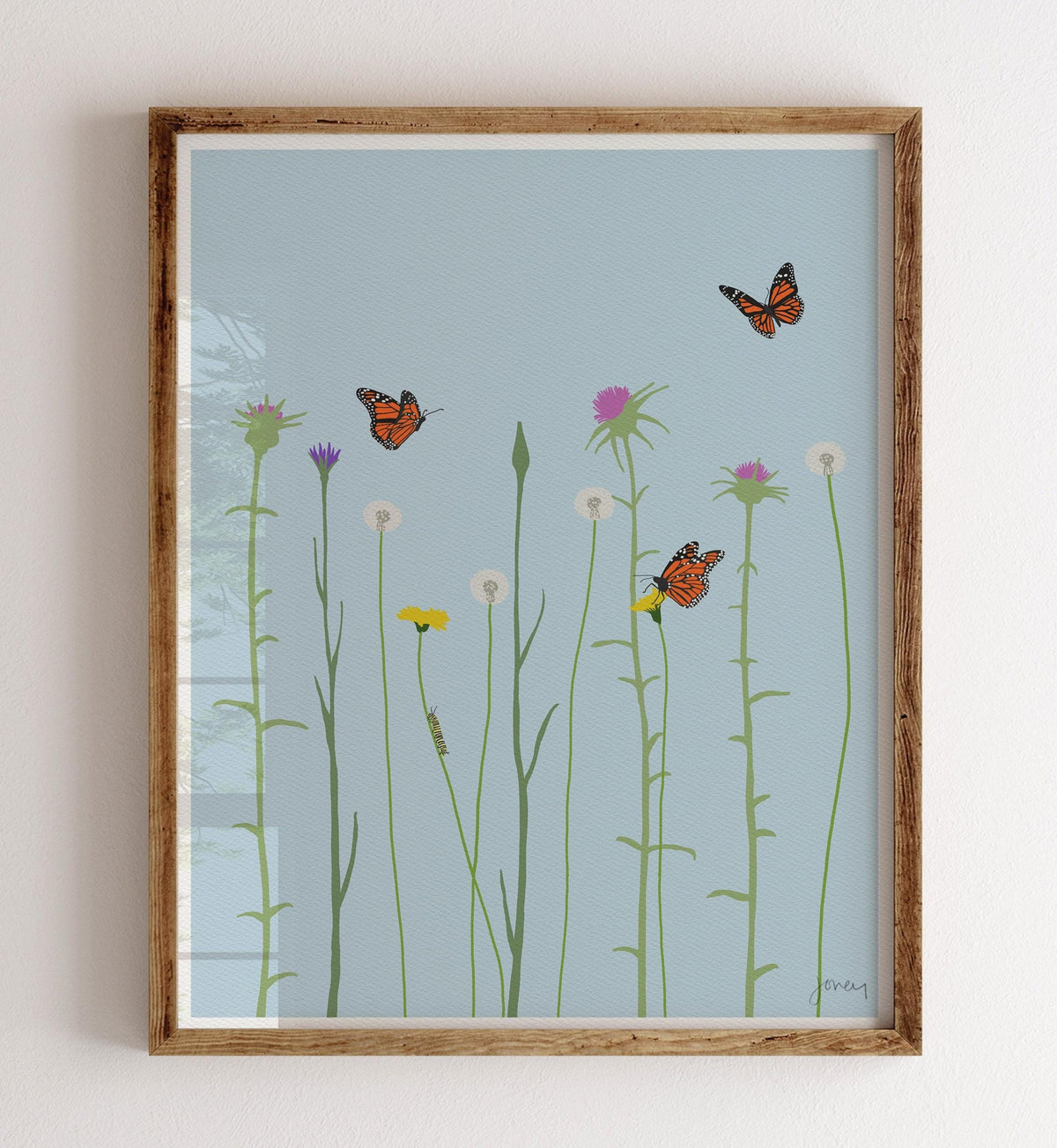 Monarch Butterflies and Dandelions Signed Art Print - 210226