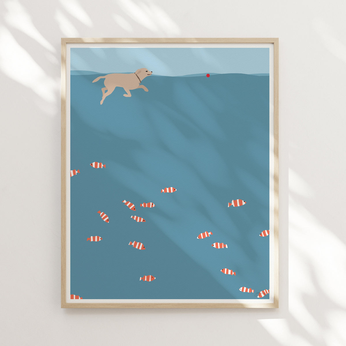 Fish Swimming with Yellow Labrador Signed Art Print - 150203