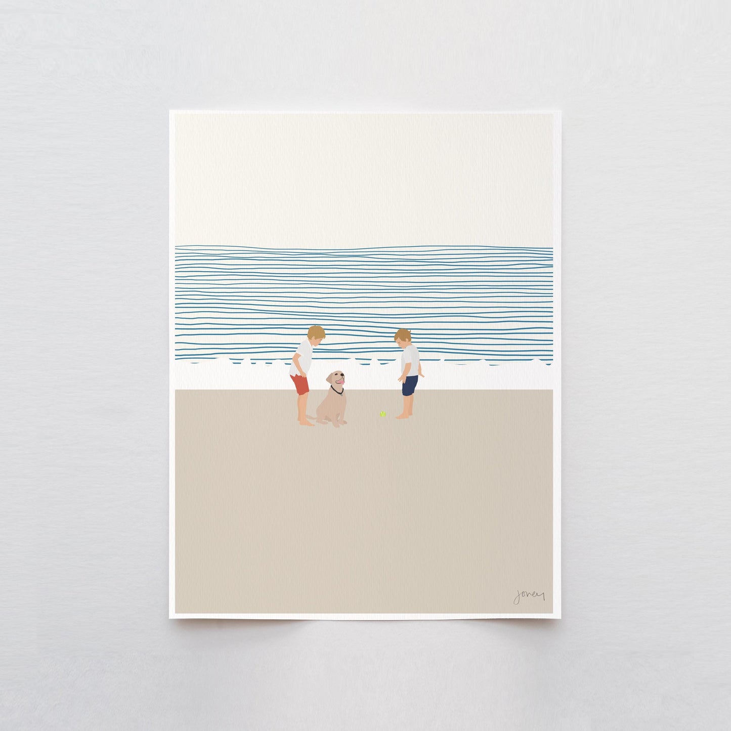 Brothers and Dog on Beach Art Print - Unframed or Framed - 140619