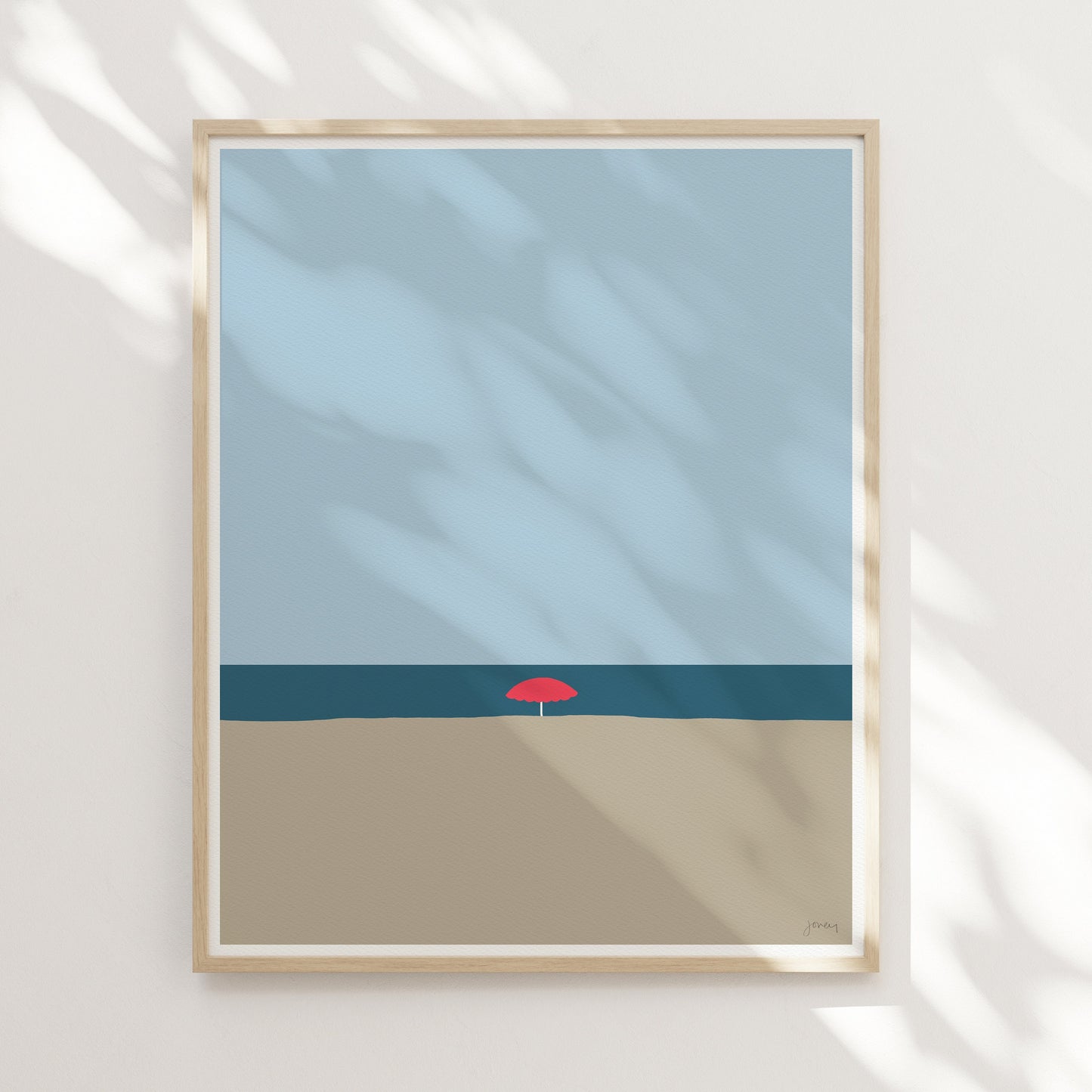 Beach with Red Umbrella Art Print - Unframed or Framed - 120529