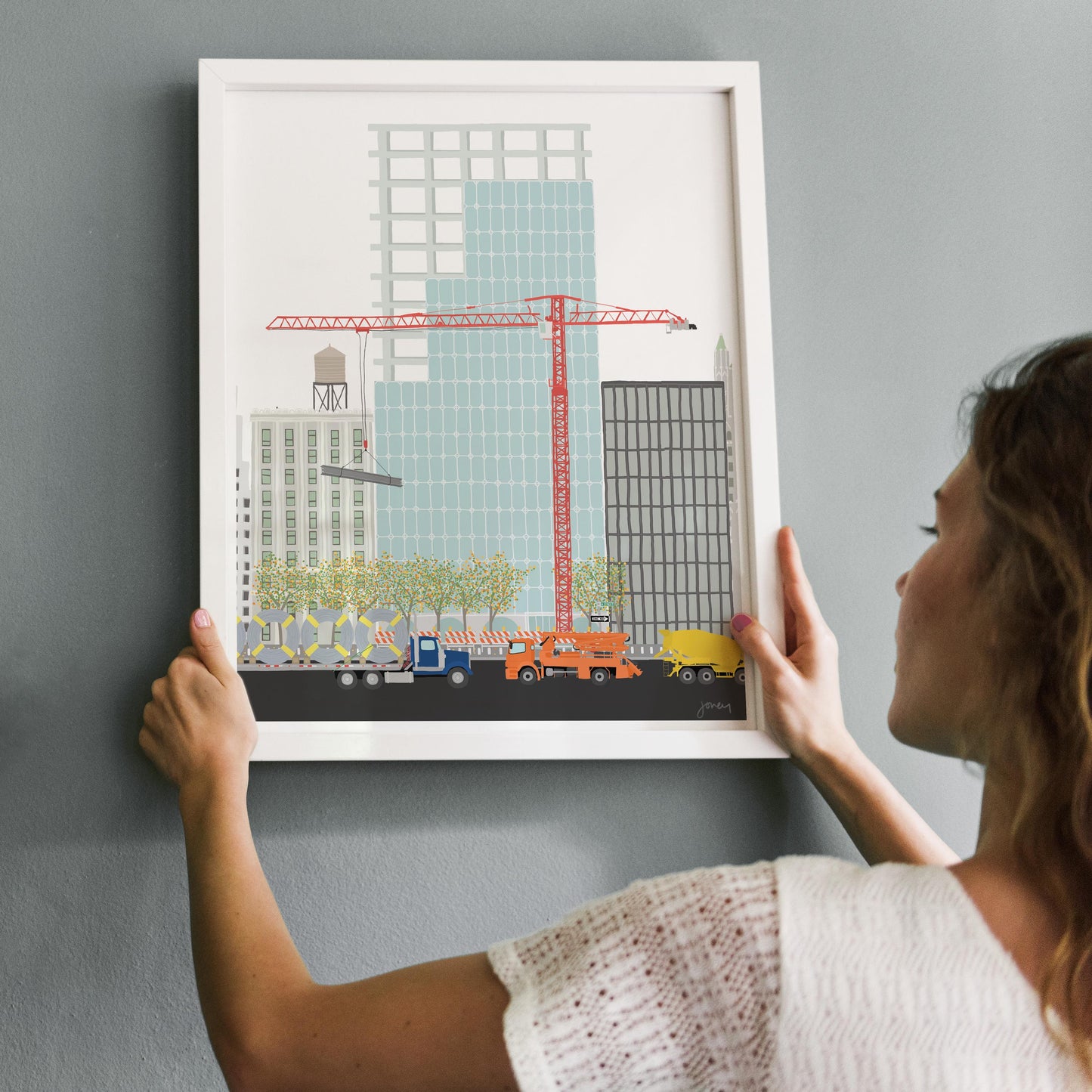 Skyscraper Construction Art Print - Signed Jorey Hurley Illustration - 171024