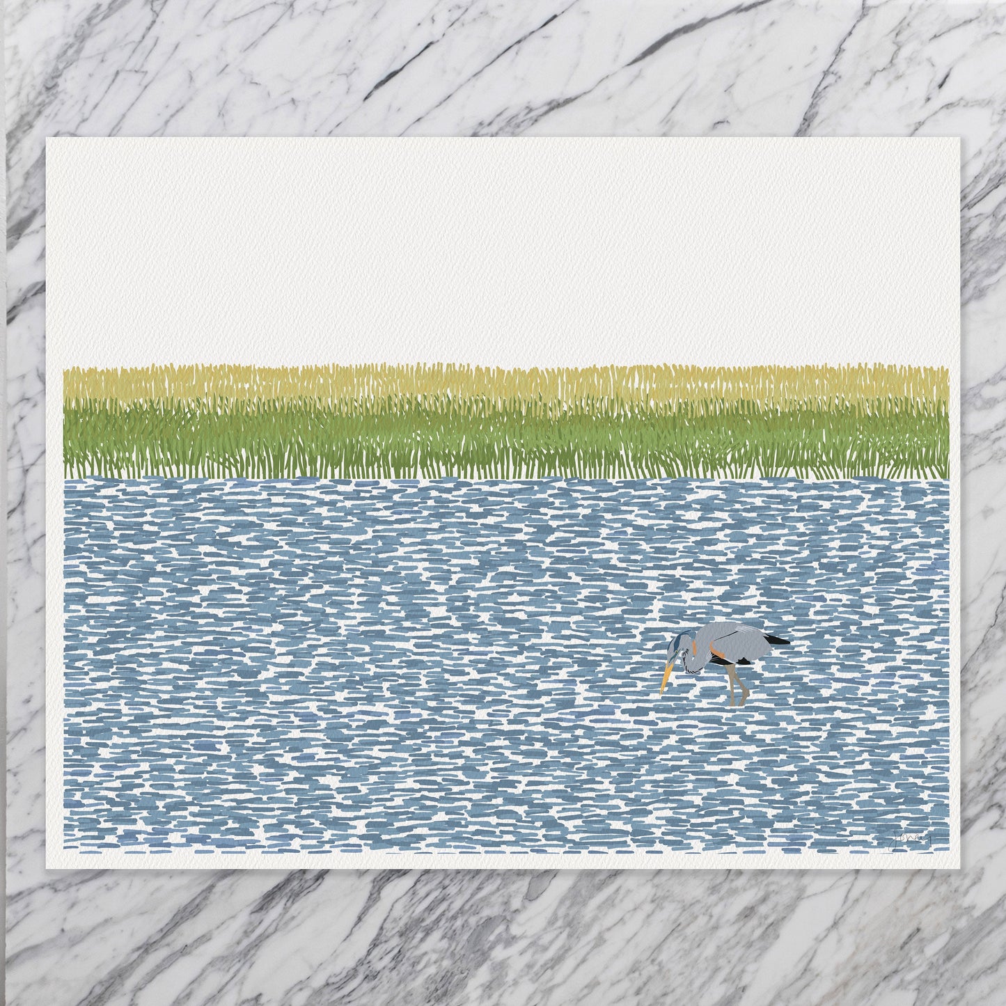 Wetlands with Great Blue Heron Art Print - Unframed or Framed - 210807
