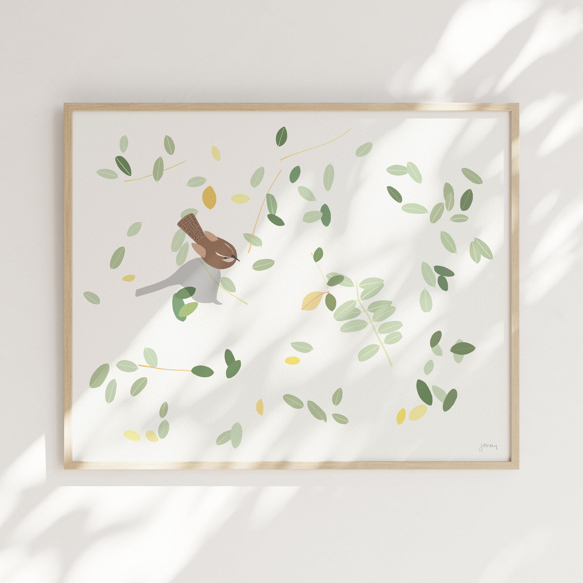 Wren on Fallen Leaves, signed art print - 261003