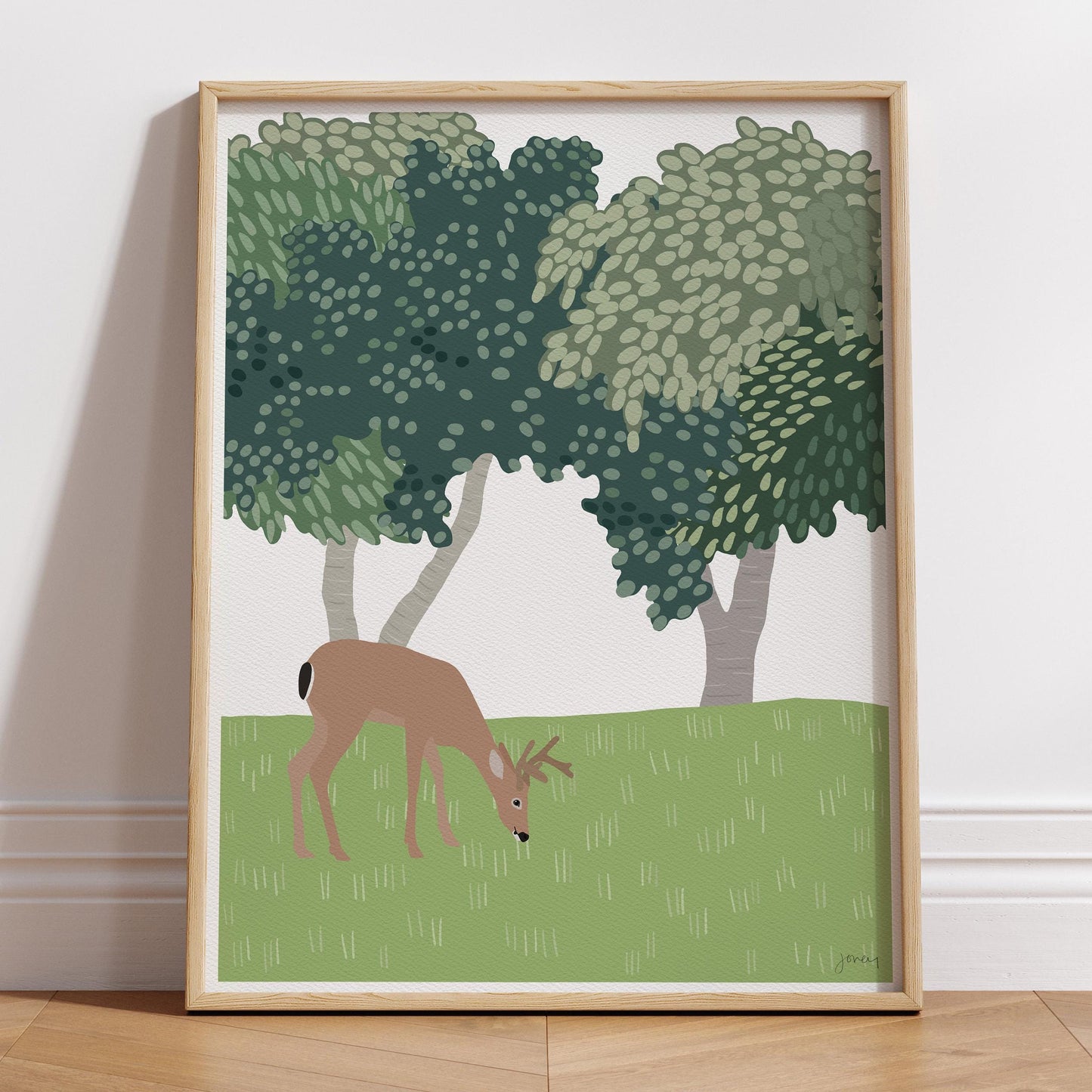 Buck in the Oak Trees Art Print - Unframed or Framed - 240311