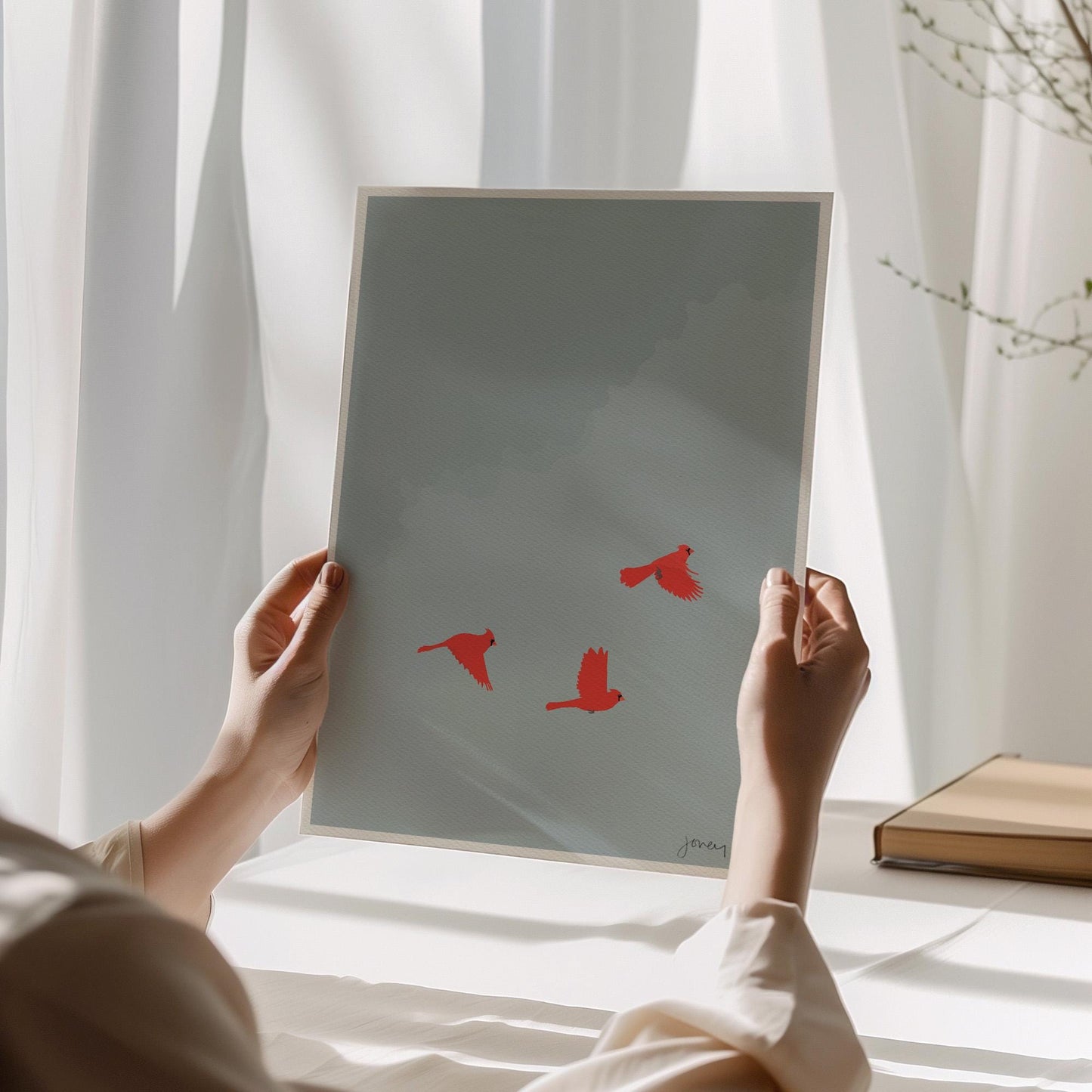 Three Cardinals Art Print - Unframed or Framed - 250405