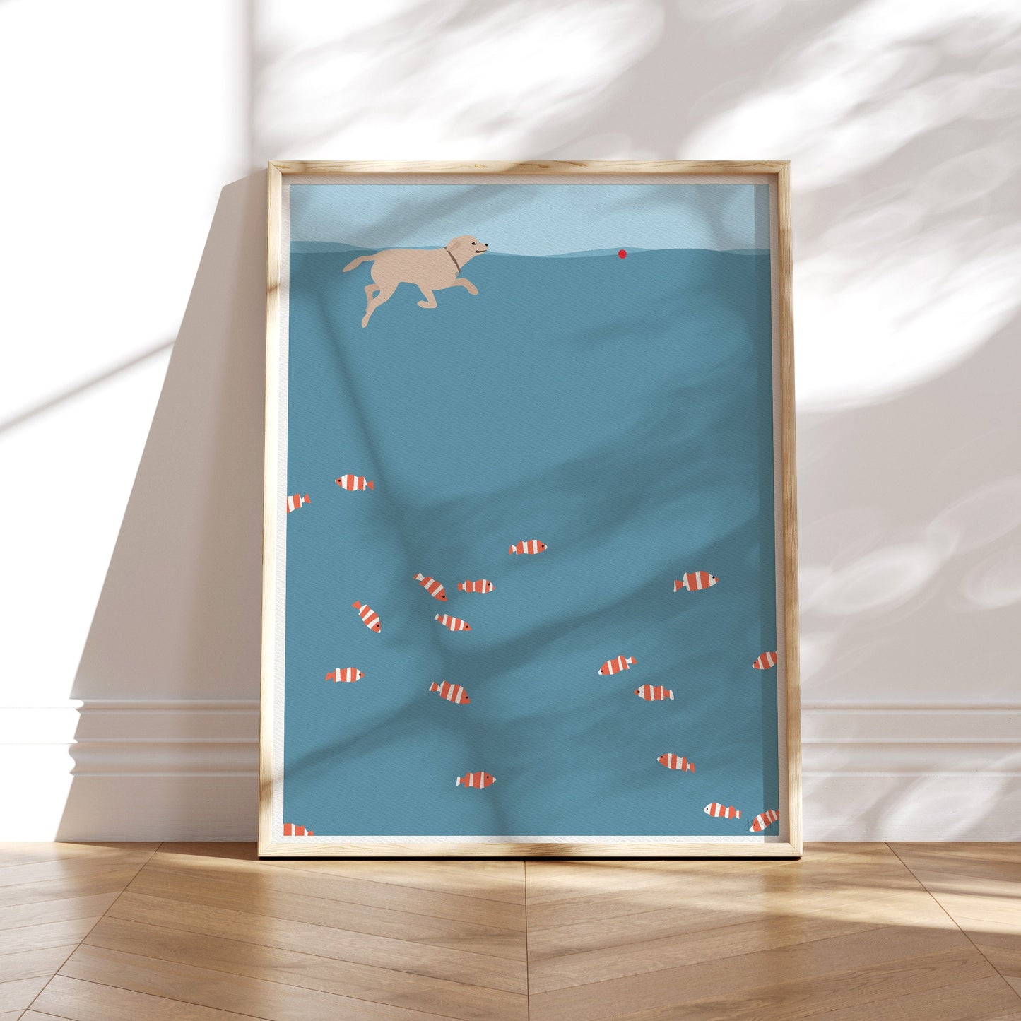 Fish Swimming with Yellow Labrador Art Print - Unframed or Framed - 150203