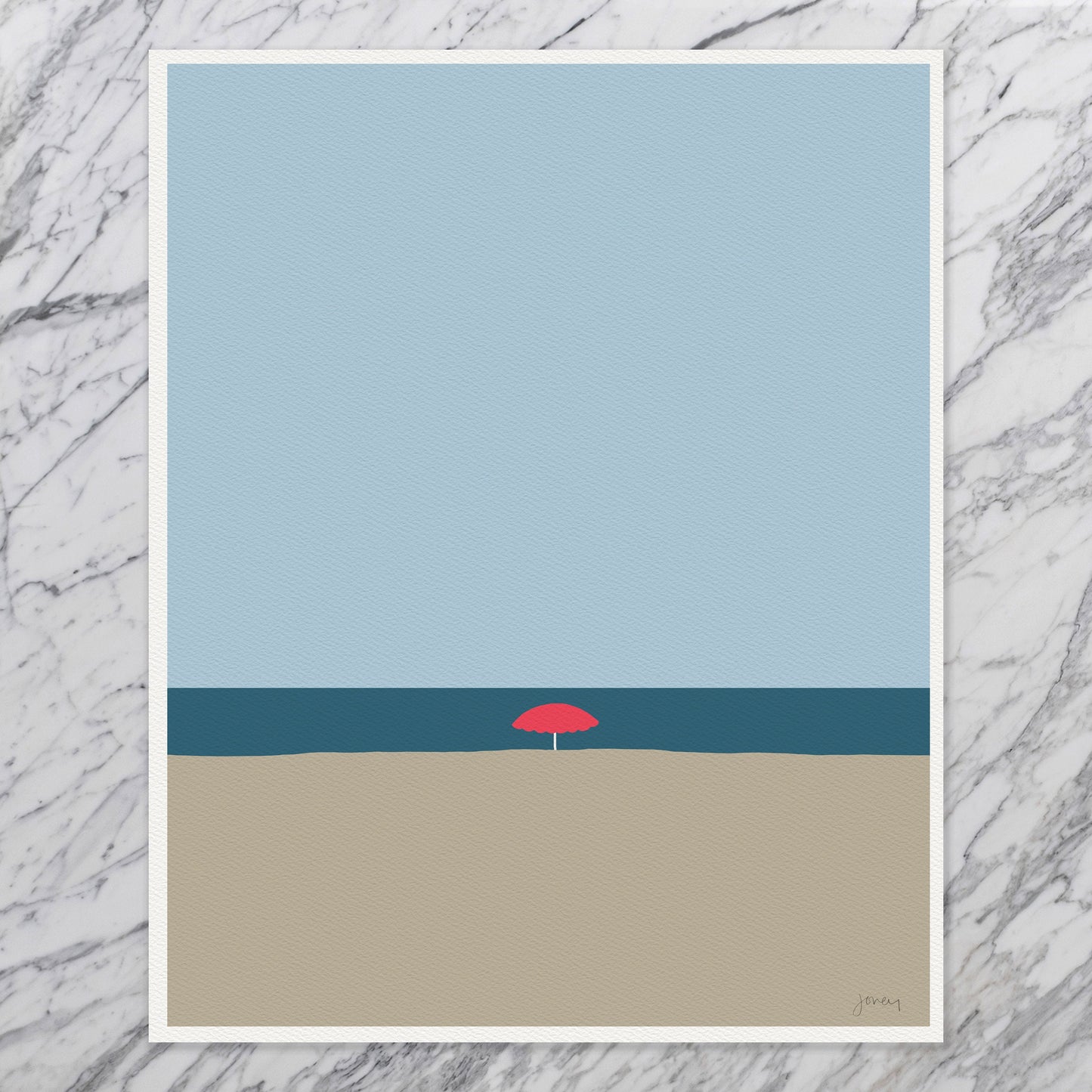 Beach with Red Umbrella Art Print - Unframed or Framed - 120529